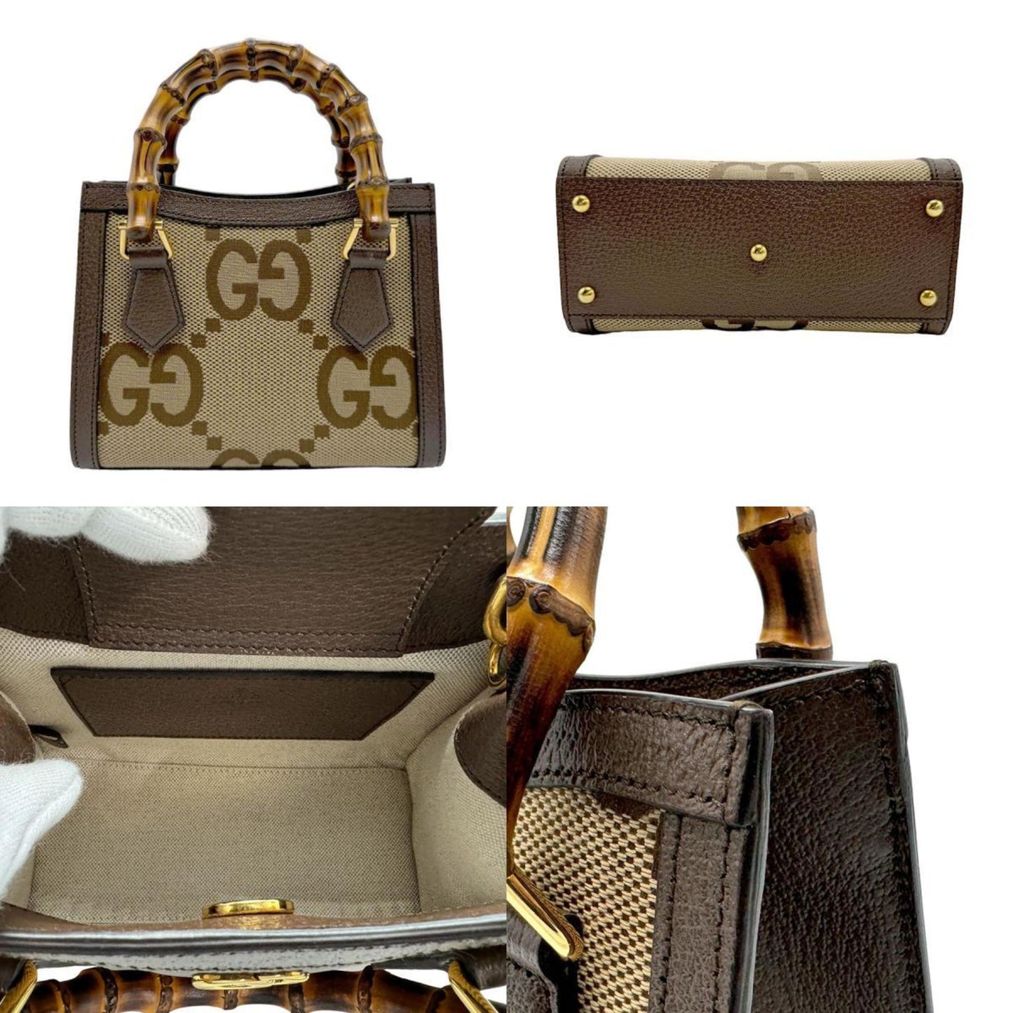 Gucci Brown Gg Canvas Leather Handbag Shoulder Bag Tote Bag