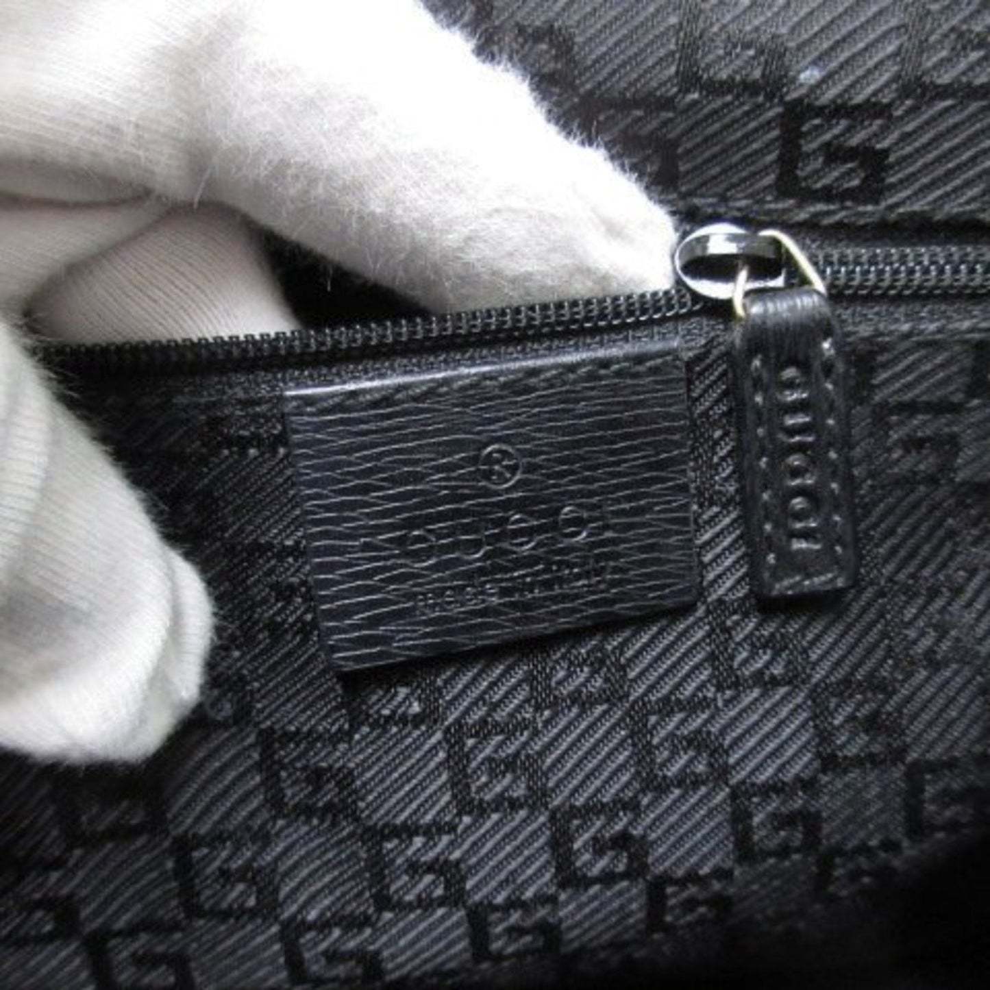 Gucci Black Canvas Leather Handbag Shoulder Bag Tote Bag