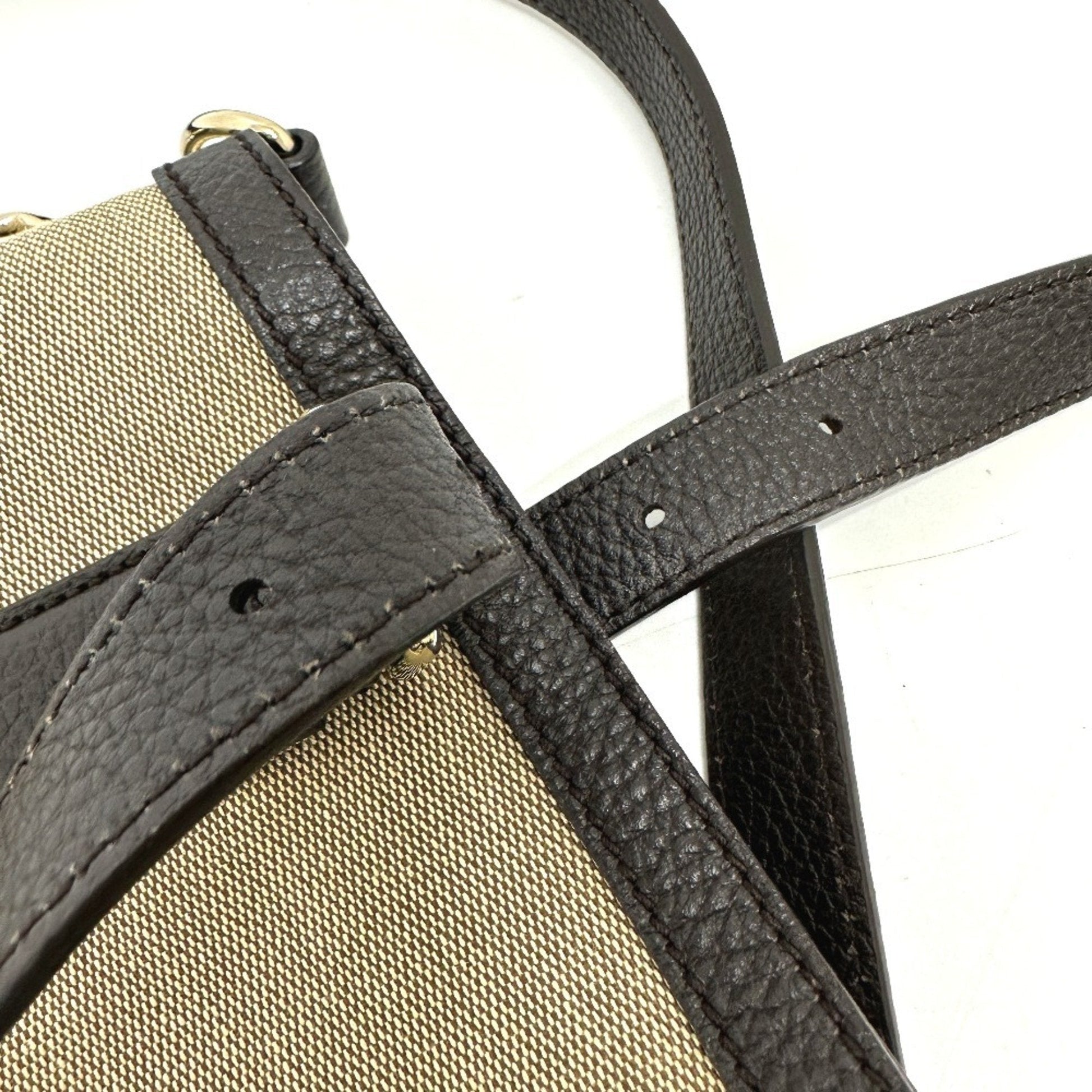 Gucci Beige Canvas Leather Shoulder Bag Tote Bag