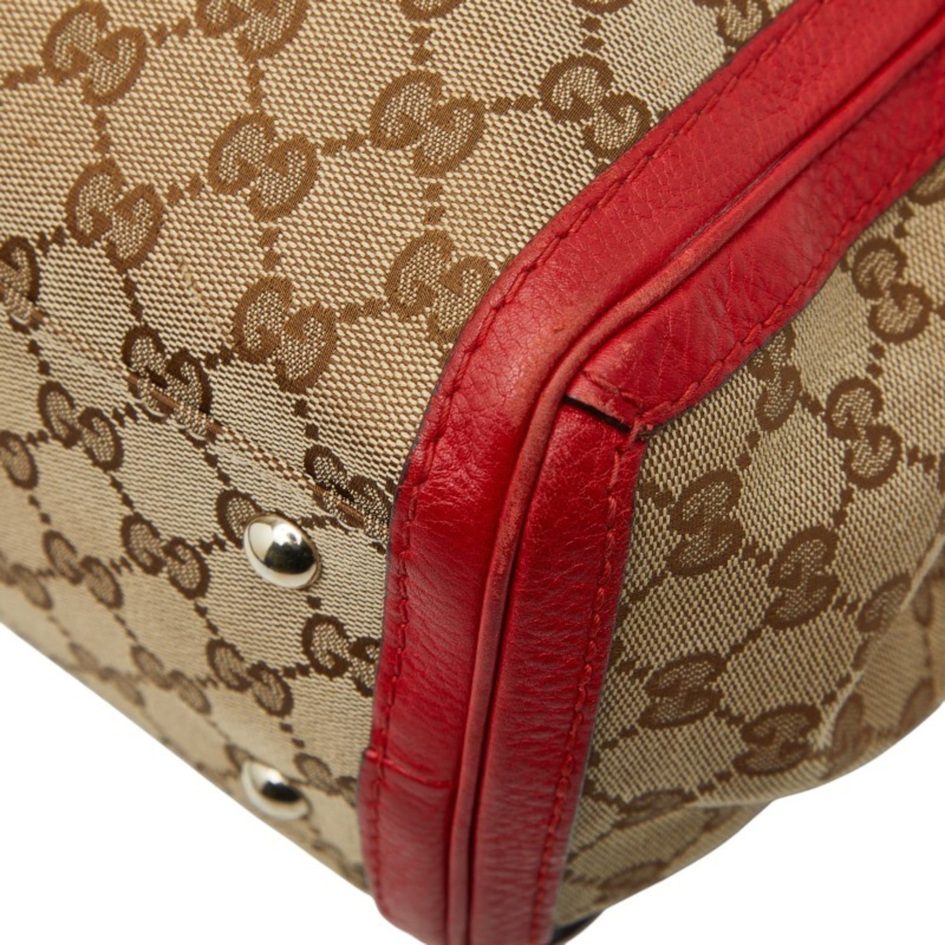Gucci Beige Red Color Canvas Leather Tote Bag