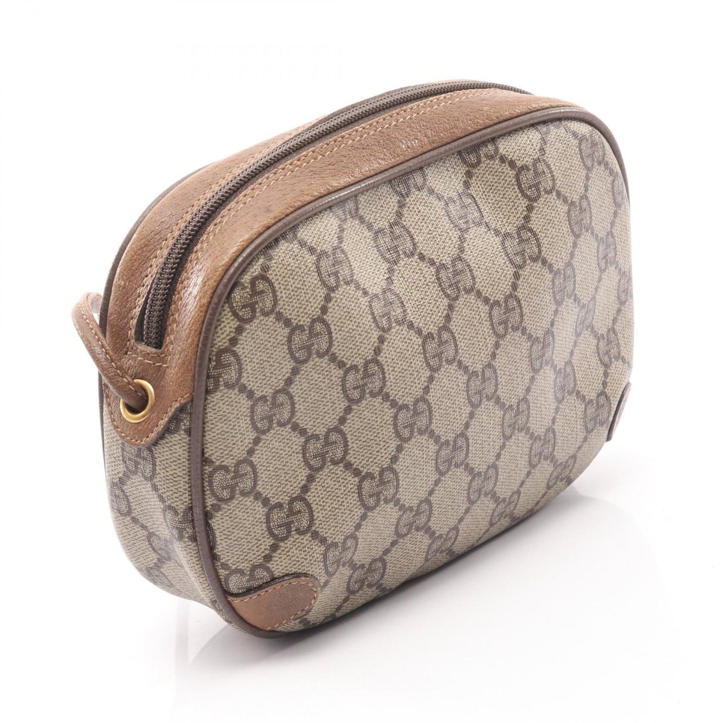 Gucci Beige Brown Coated Canvas Leather Shoulder Bag