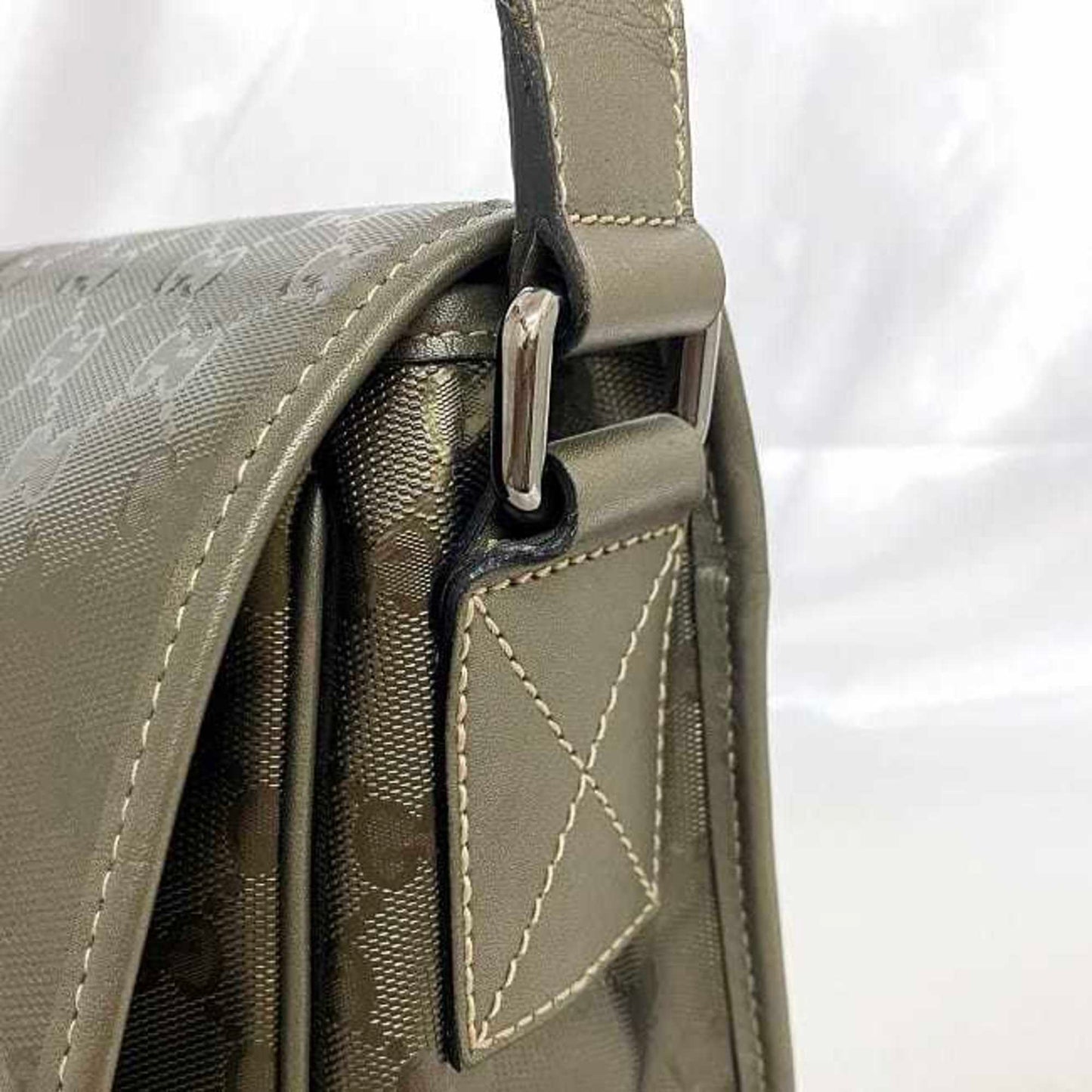 Gucci Green Khaki Coated Canvas Shoulder Bag