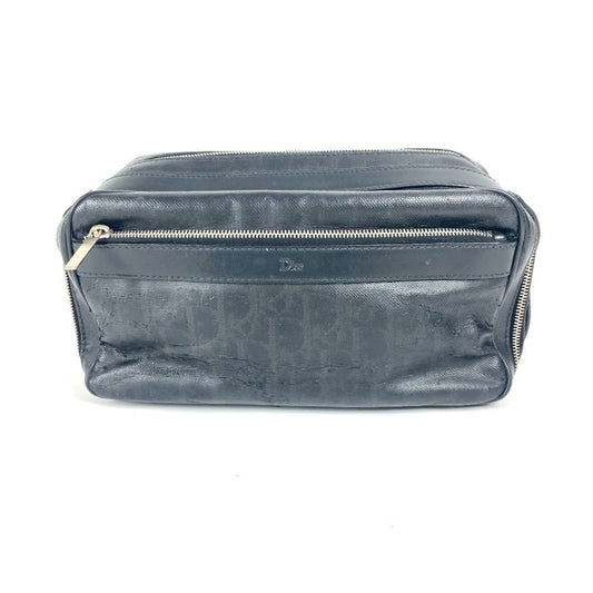 Dior Handbag Christian Coated Clutch Bag Pouch Leather Canvas Black