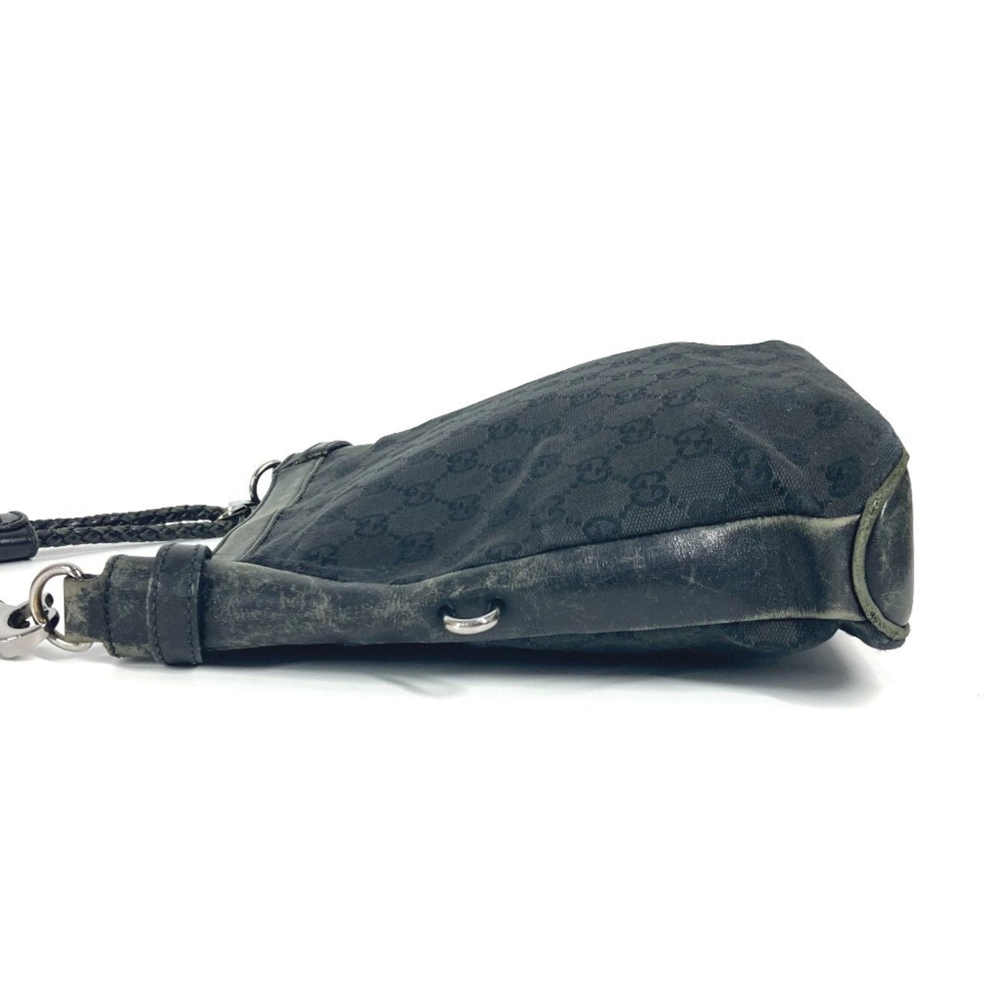 Gucci Black Gg Canvas Leather Shoulder Bag