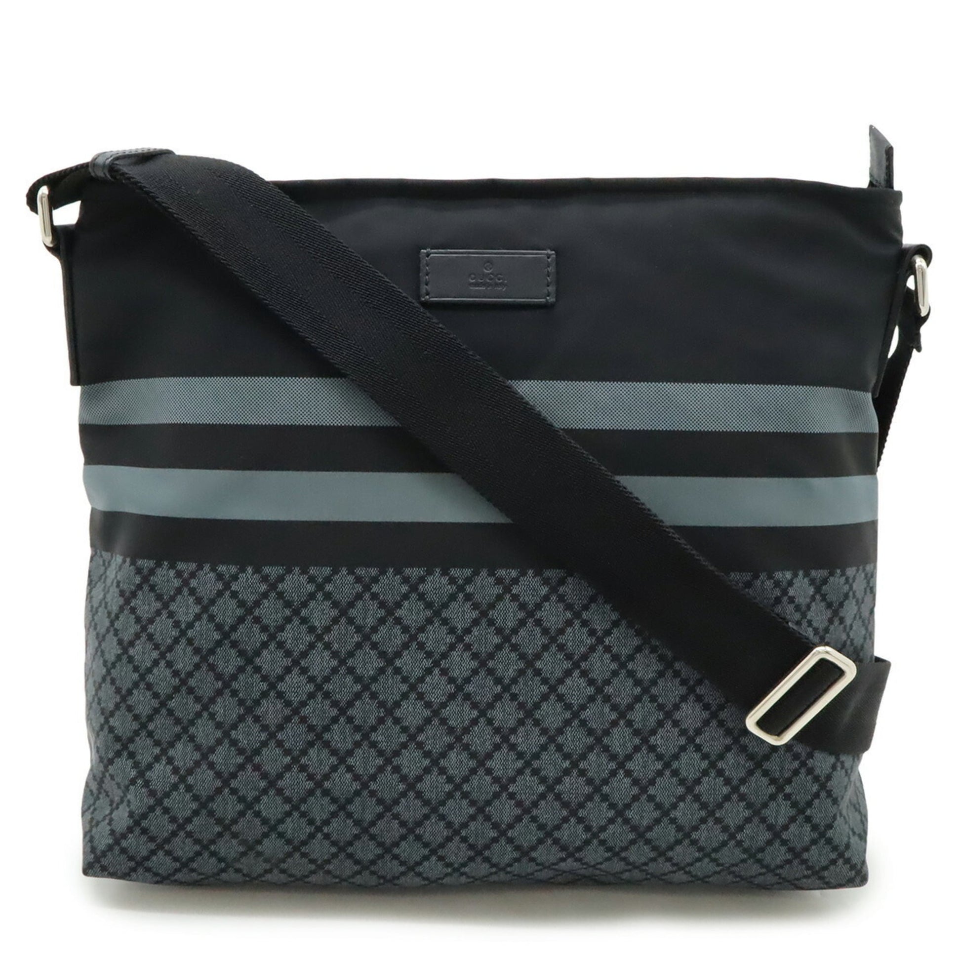 Gucci Black Gray Nylon Leather Shoulder Bag