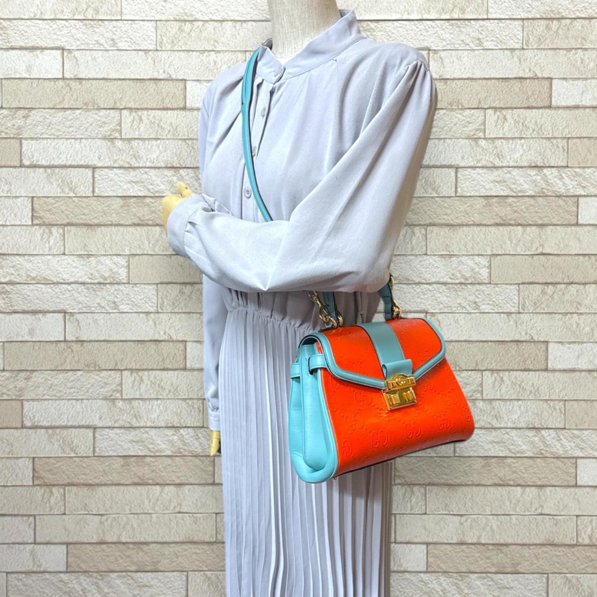 Gucci Light Blue Orange Leather Shoulder Bag
