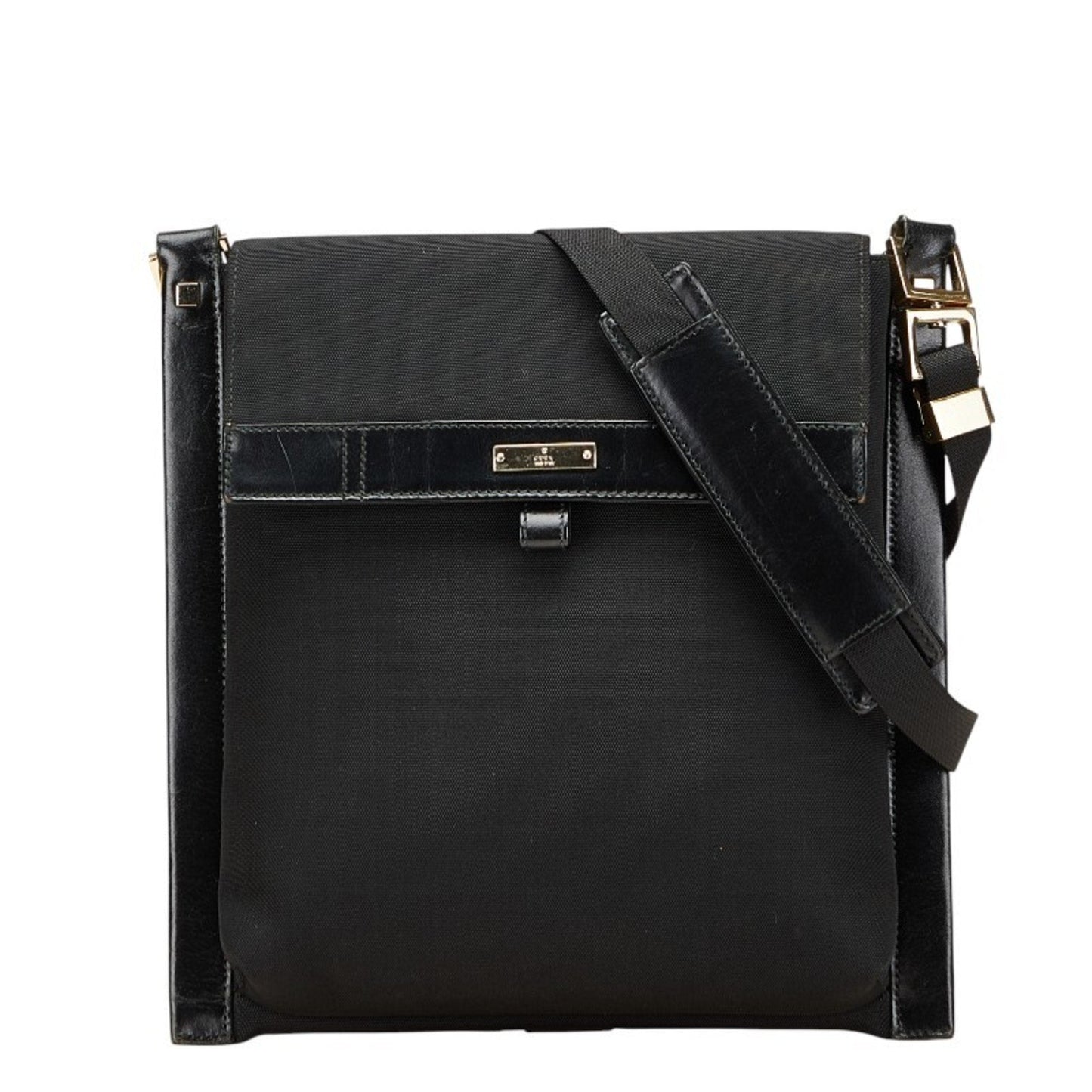 Gucci Black Leather Nylon Canvas Shoulder Bag