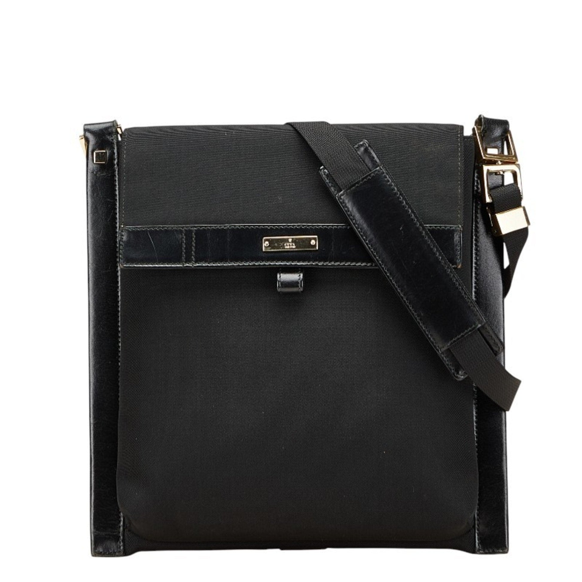 Gucci Black Leather Nylon Canvas Shoulder Bag