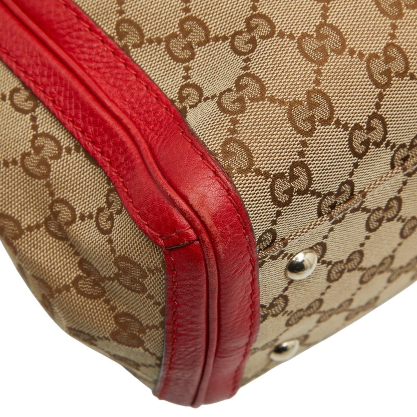 Gucci Beige Red Color Canvas Leather Tote Bag