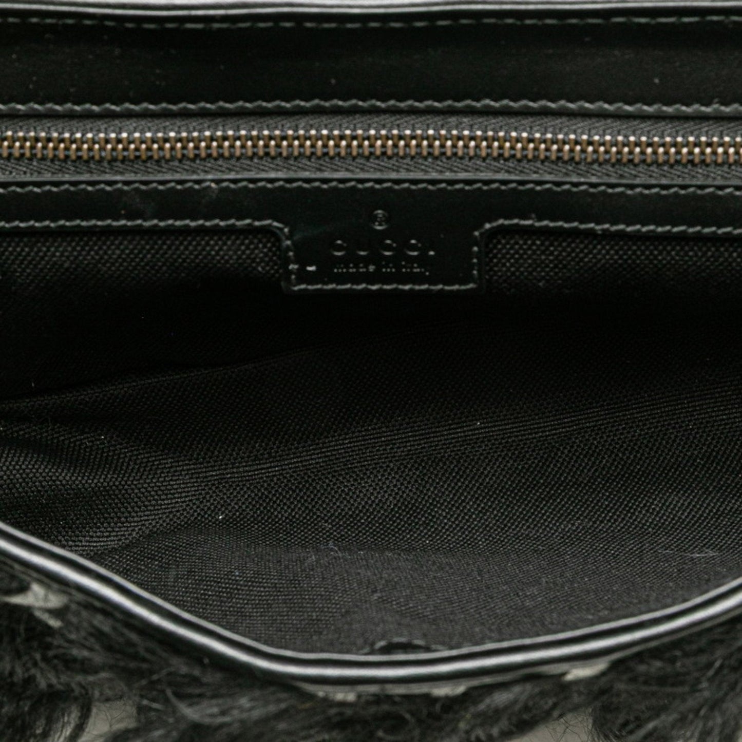 Gucci Black White Faux Fur Leather Handbag Shoulder Bag