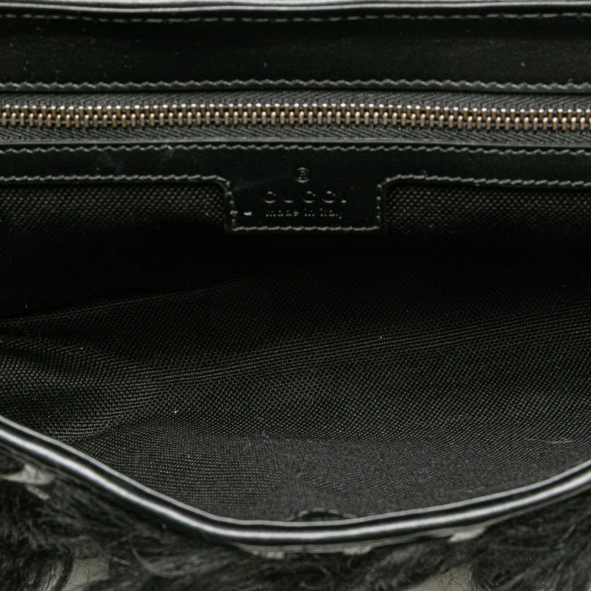 Gucci Black White Faux Fur Leather Handbag Shoulder Bag