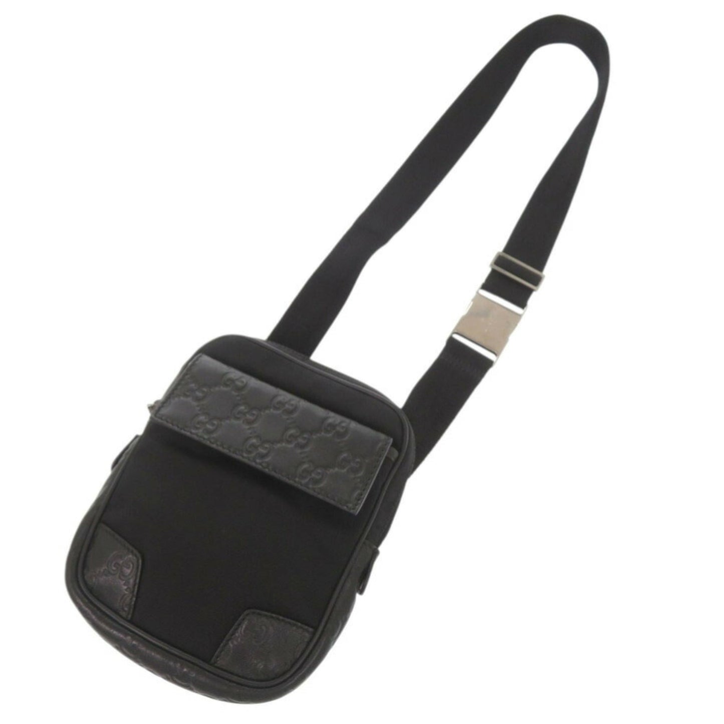 Gucci Black Nylon Gg Leather Fanny Pack Shoulder Bag