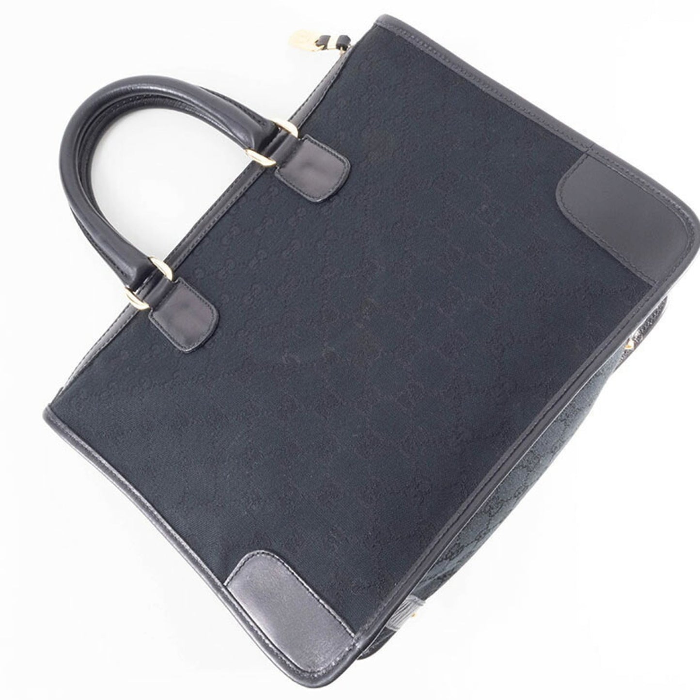 Gucci Black Gg Canvas Leather Handbag