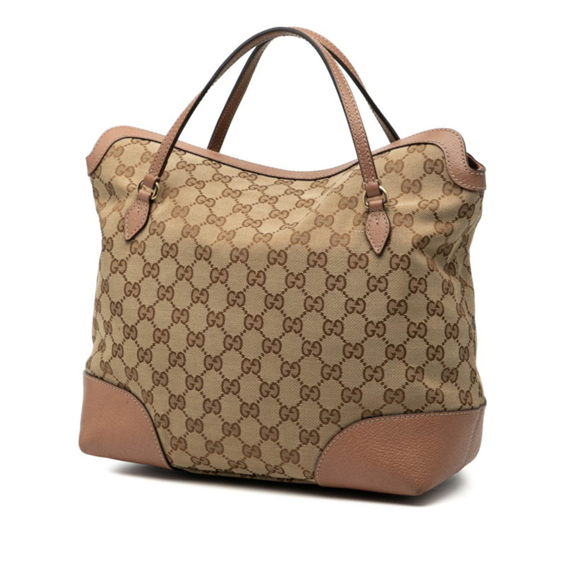 Gucci Gg Canvas Beige Brown Gg Canvas Leather Handbag Tote Bag