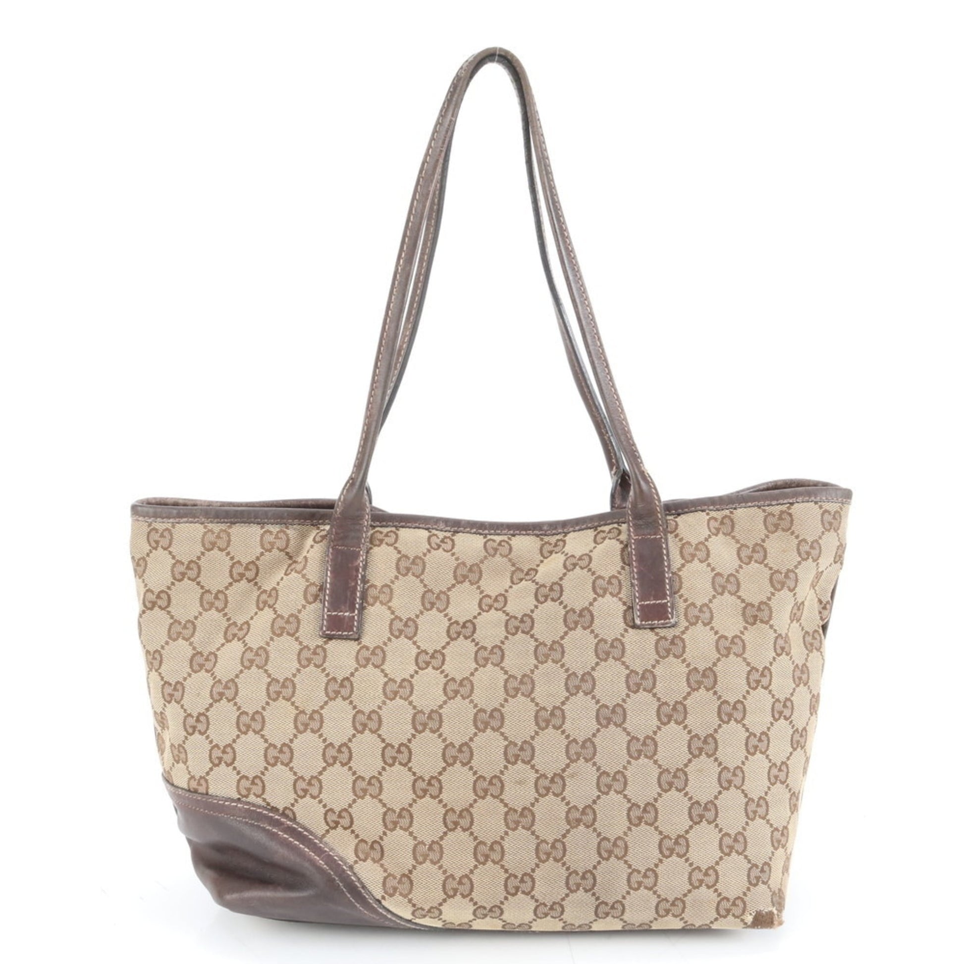 Gucci Brown Leather Canvas Tote Bag