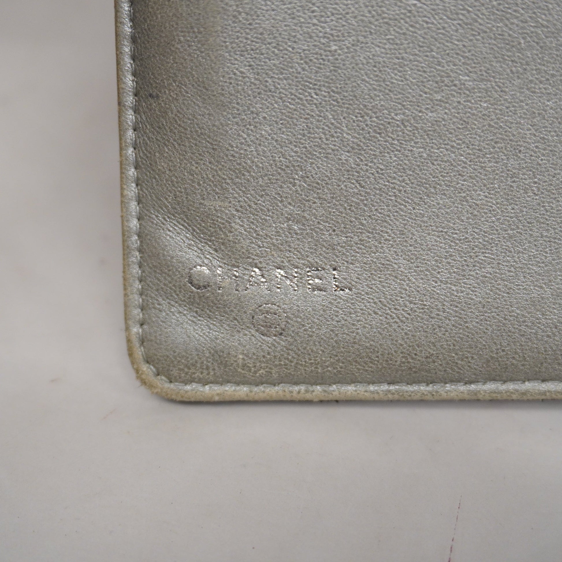 ChanelAuth  Camellia Bi-fold Long Wallet With Silver Metal Women's Lambskin
