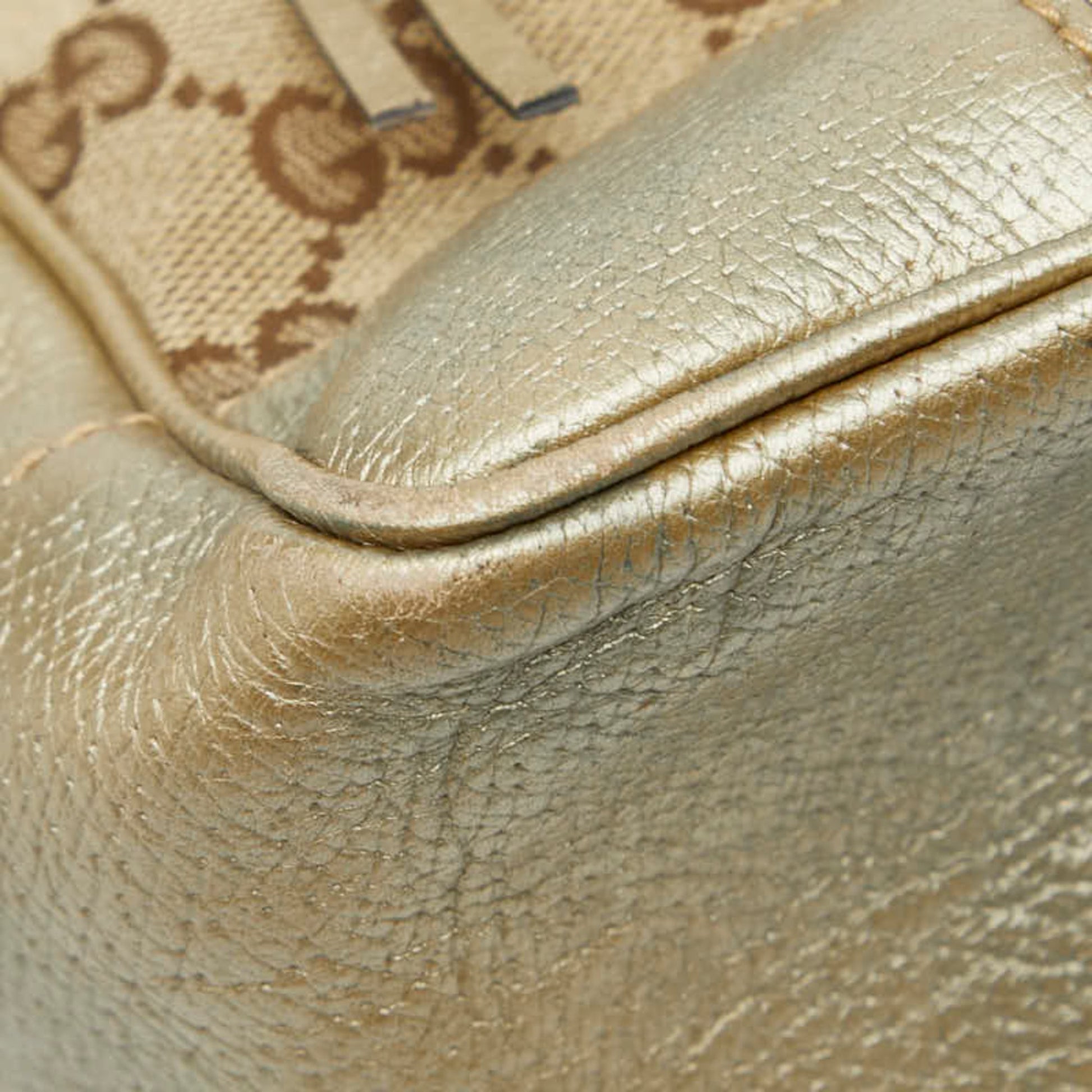 Gucci Gg Canvas Beige Gold Gg Canvas Leather Handbag Shoulder Bag