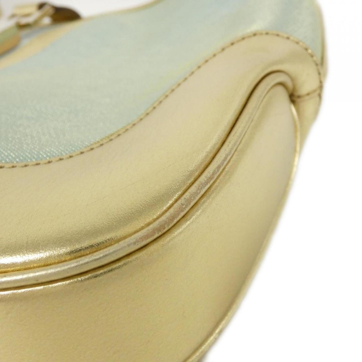 Gucci Gold Light Blue Canvas Leather Shoulder Bag