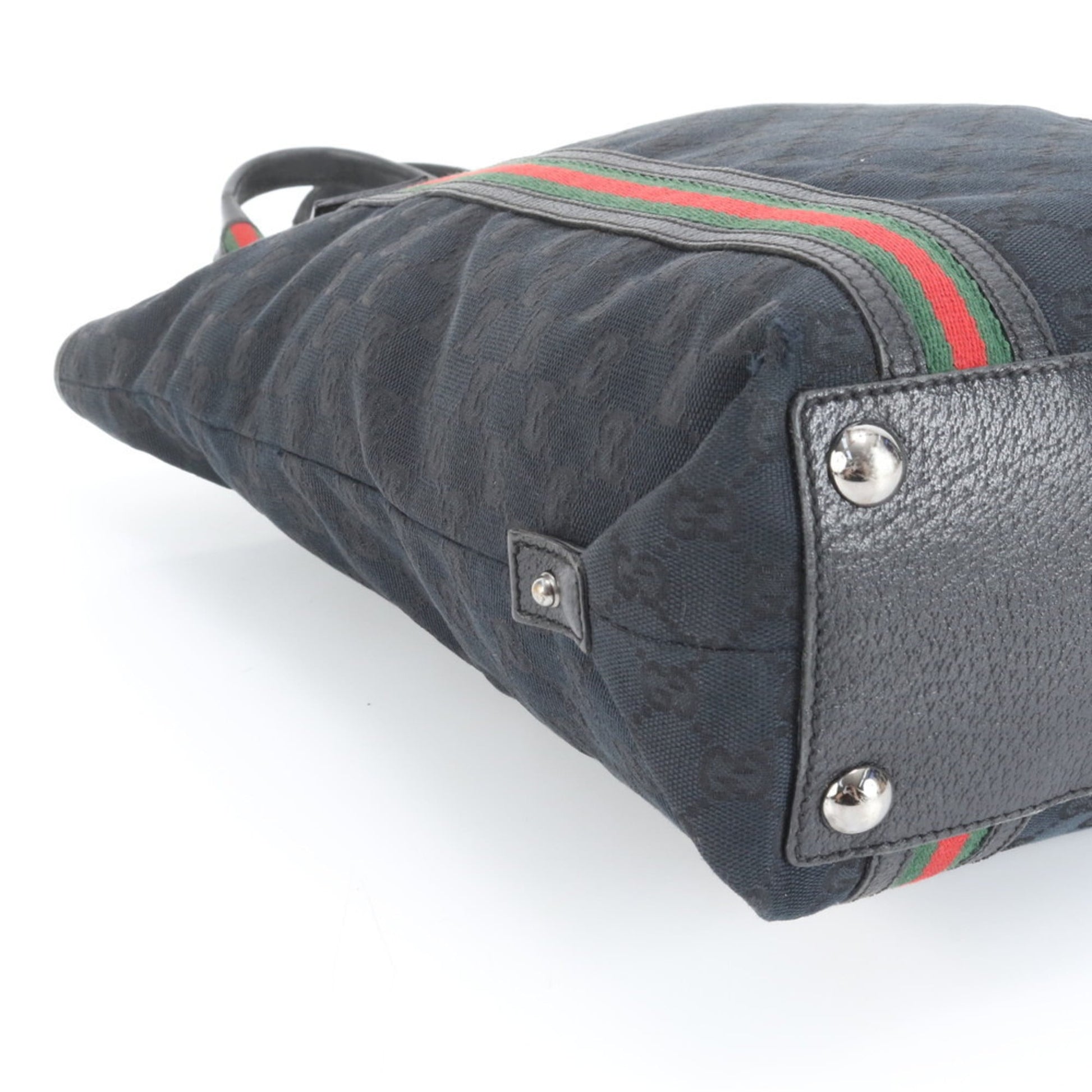 Gucci Black Leather Canvas Tote Bag