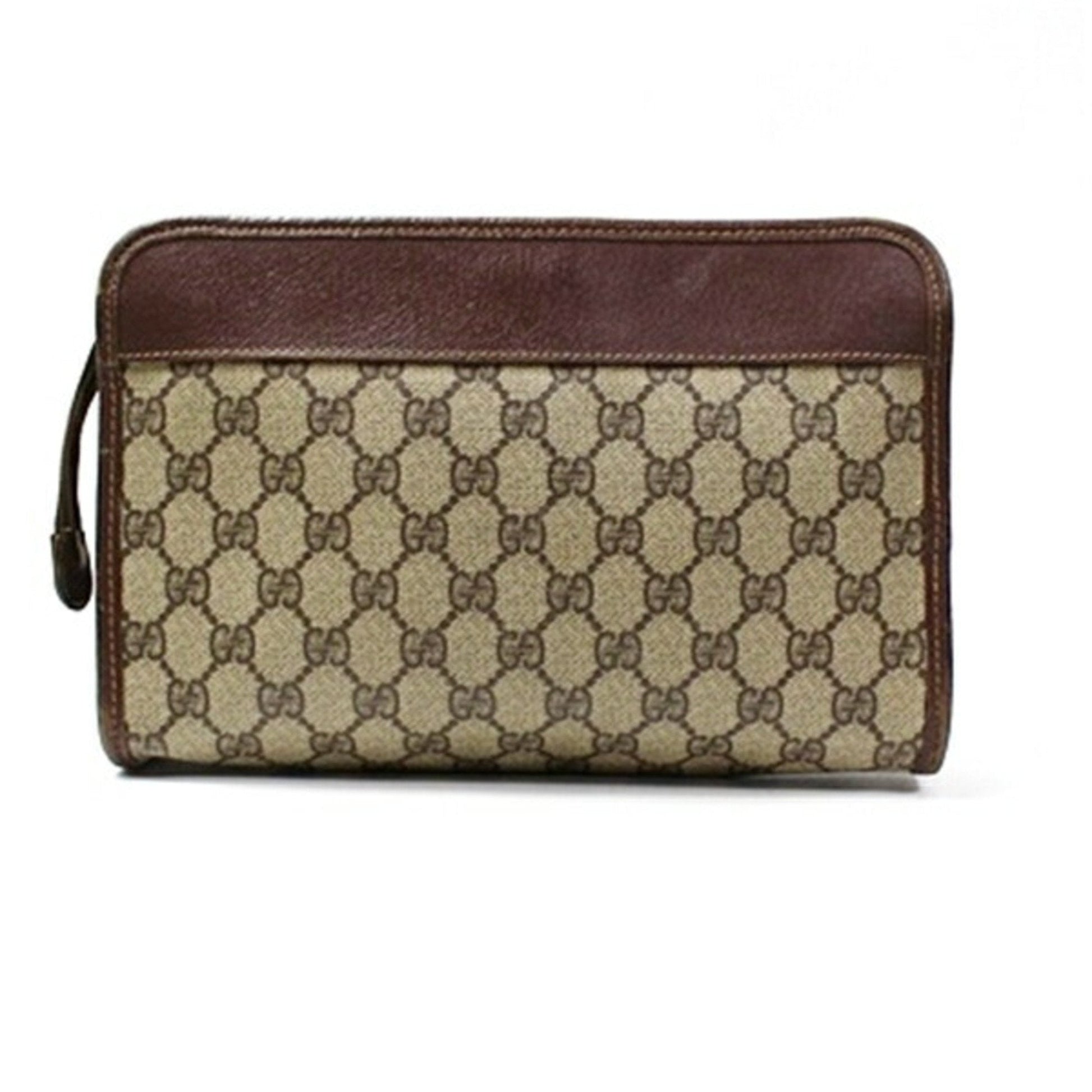 Gucci Beige Brown Pvc Leather Clutch Bag