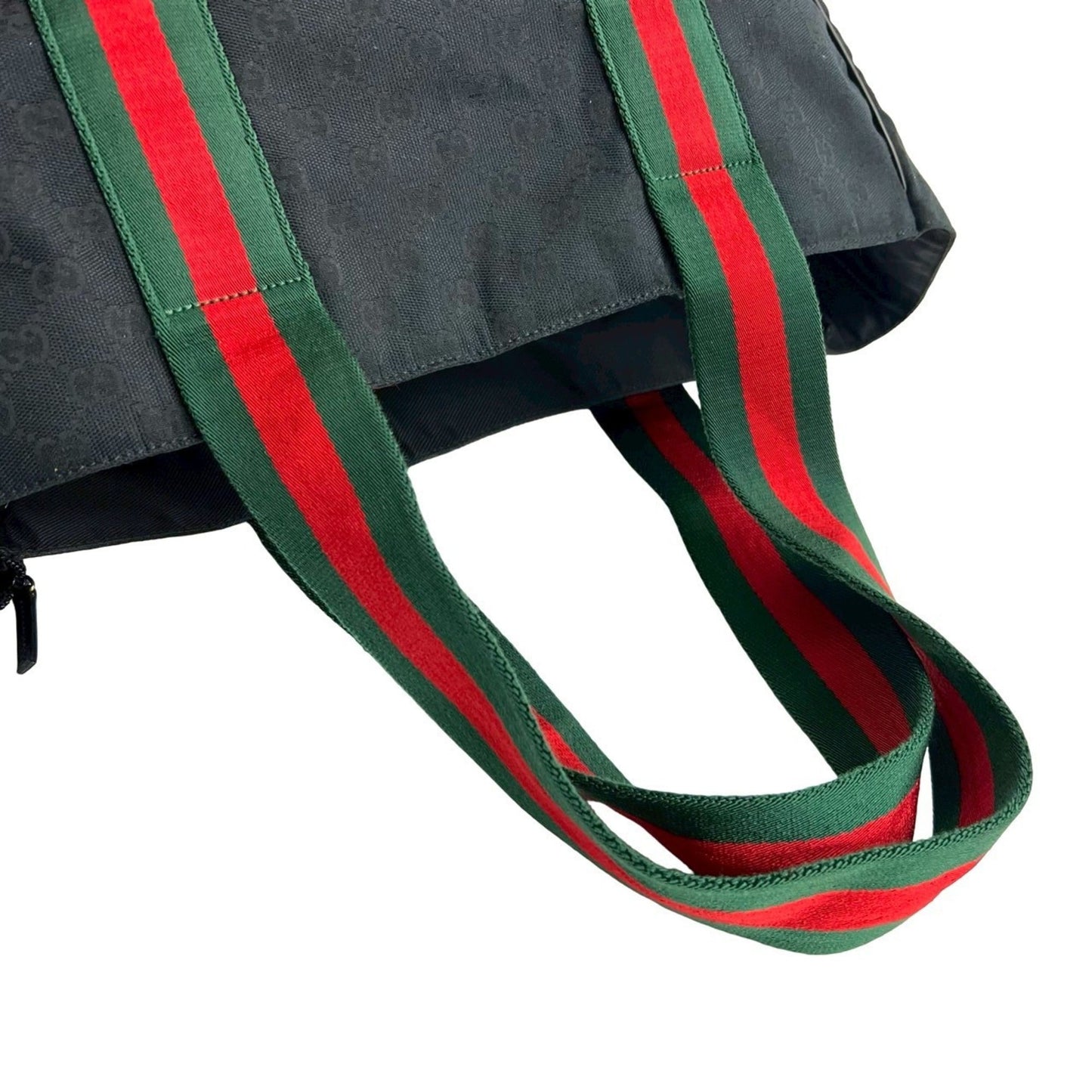 Gucci Black Green Red Color Canvas Leather Handbag Tote Bag