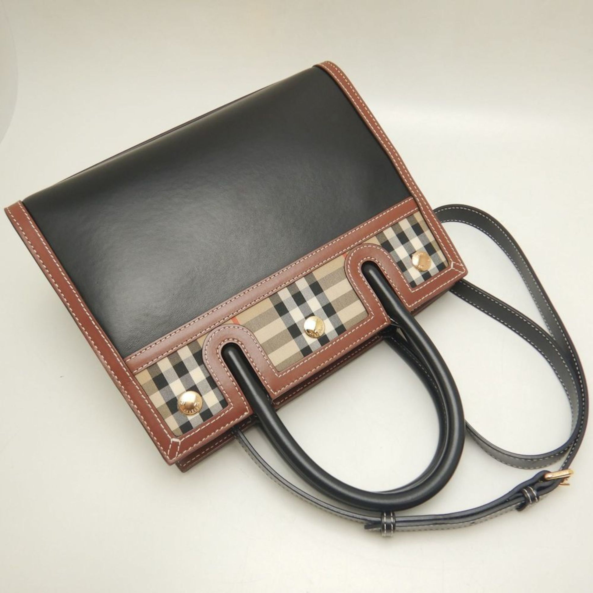 Burberry Tote Bag Leather Canvas Black