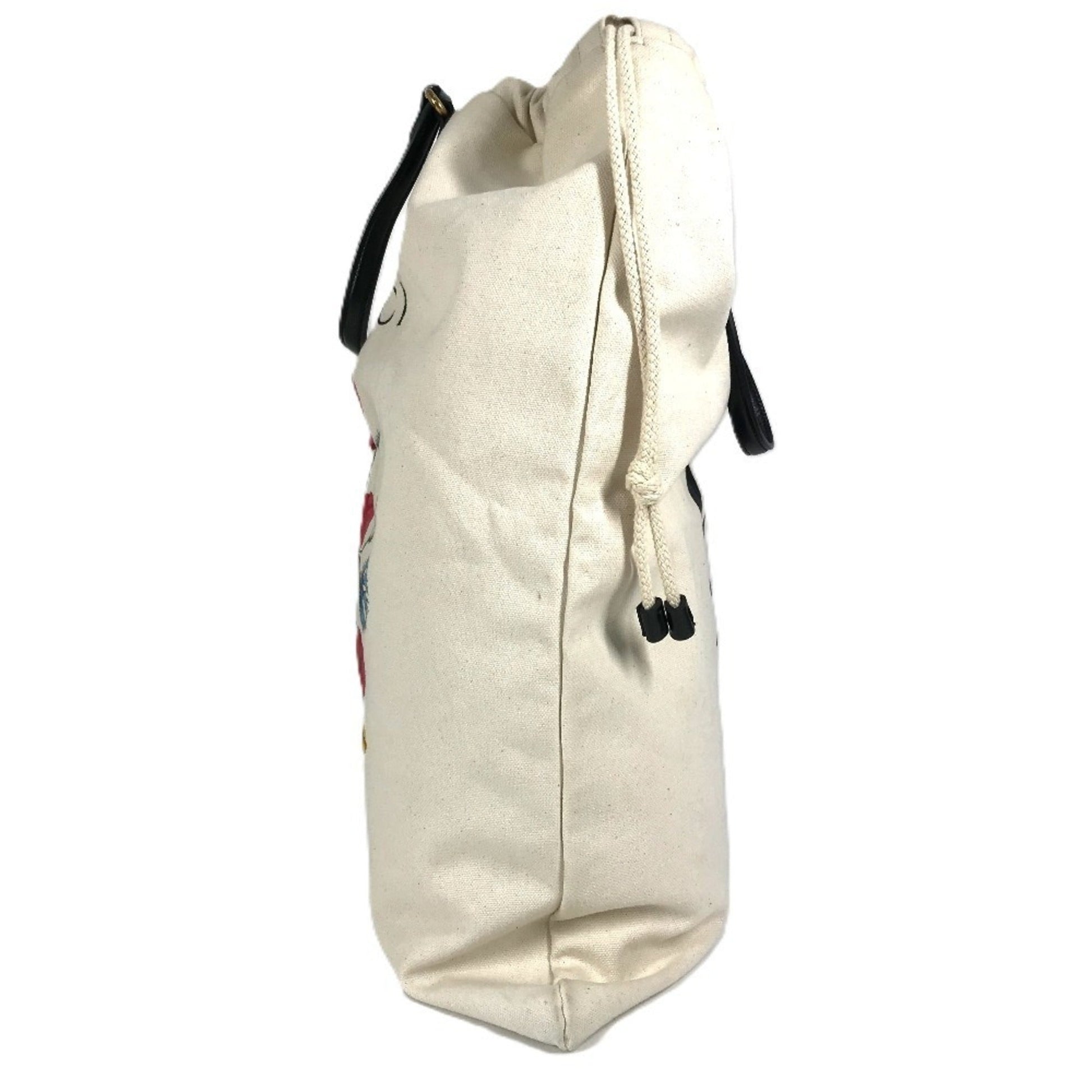 Gucci Black White Leather Canvas Shoulder Bag Tote Bag