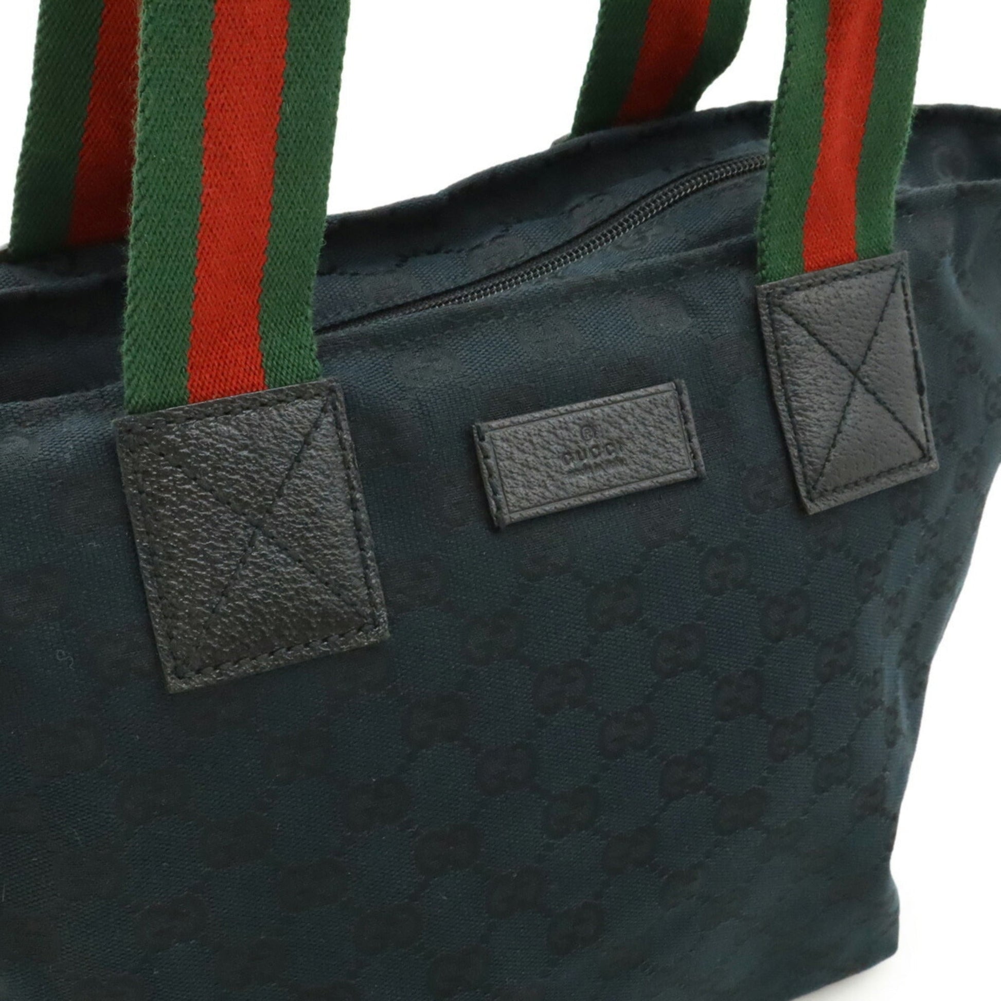 Gucci Black Green Red Color Canvas Leather Shoulder Bag Tote Bag