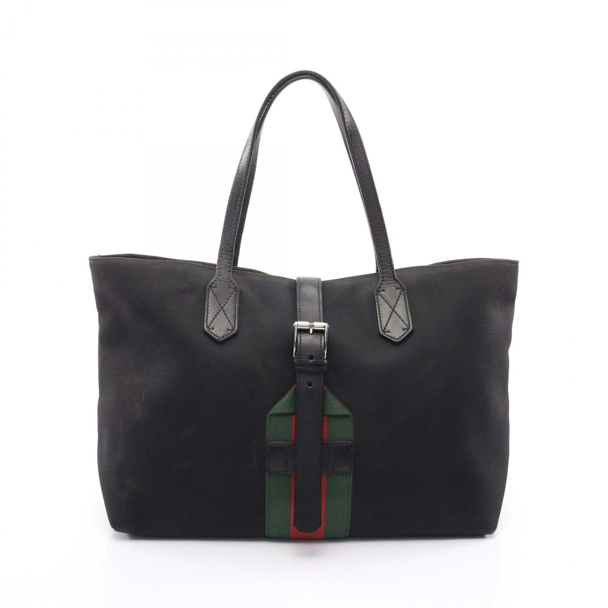 Gucci Black Green Red Color Canvas Leather Tote Bag