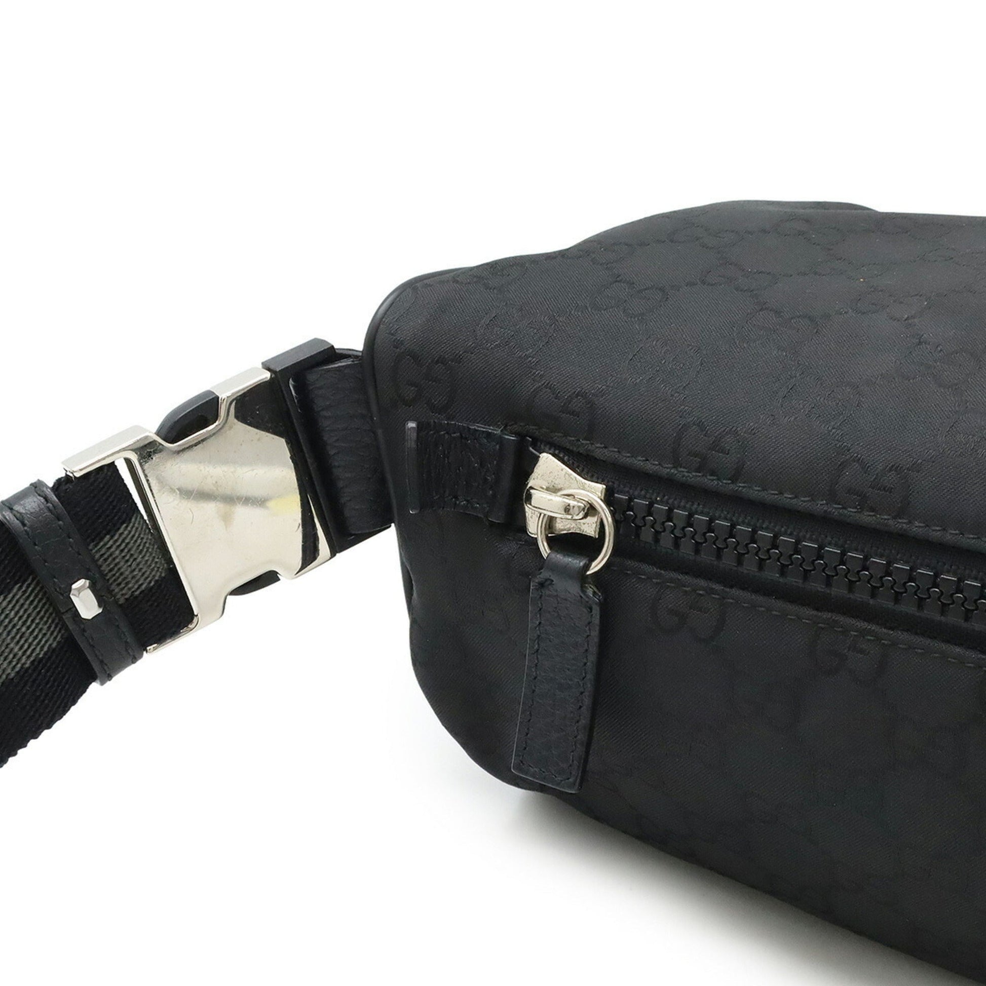 Gucci Black Gray Nylon Leather Pouch Shoulder Bag Sling Bag