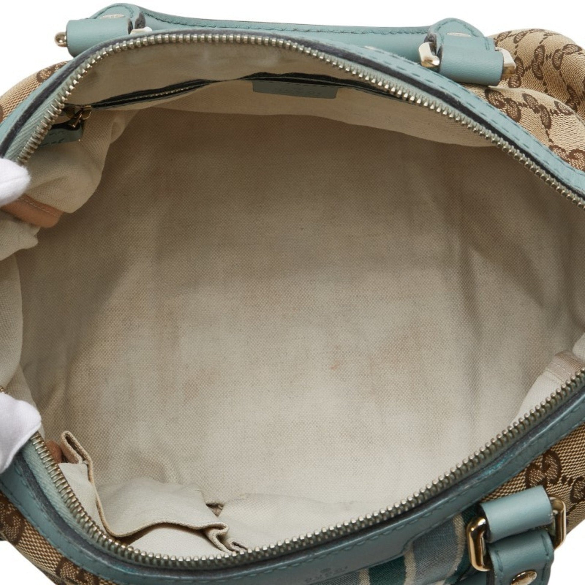 Gucci Beige Blue Canvas Leather Handbag Shoulder Bag