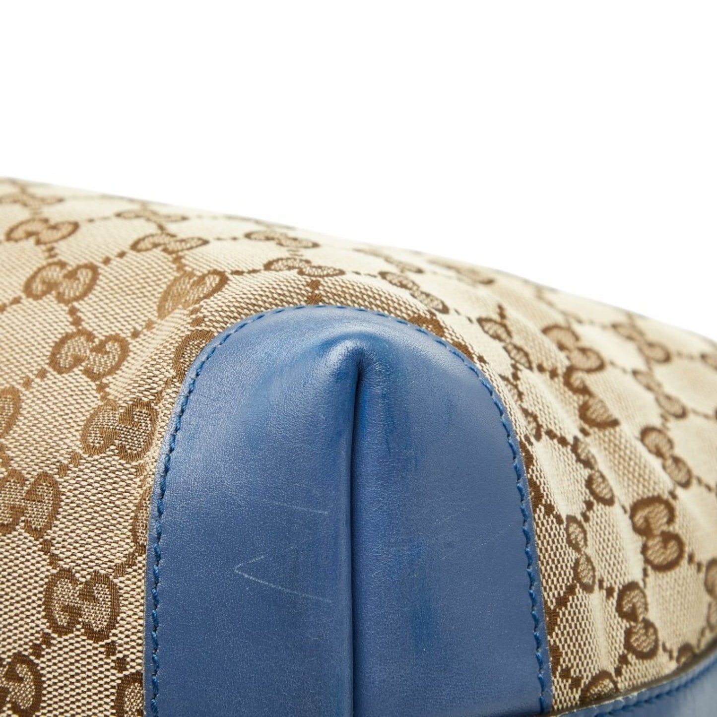 Gucci Beige Blue Canvas Leather Tote Bag