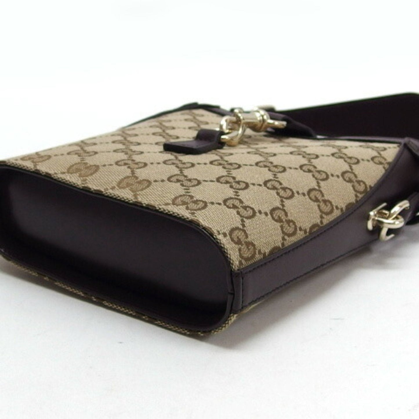Gucci Beige Dark Brown Canvas Shoulder Bag