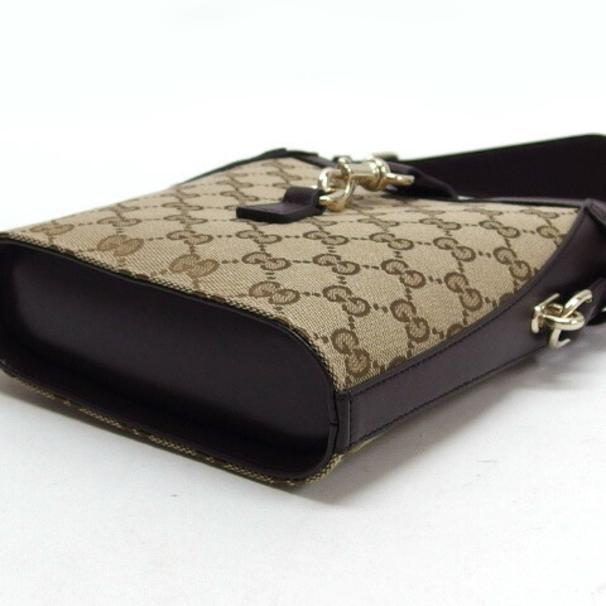 Gucci Beige Dark Brown Canvas Shoulder Bag