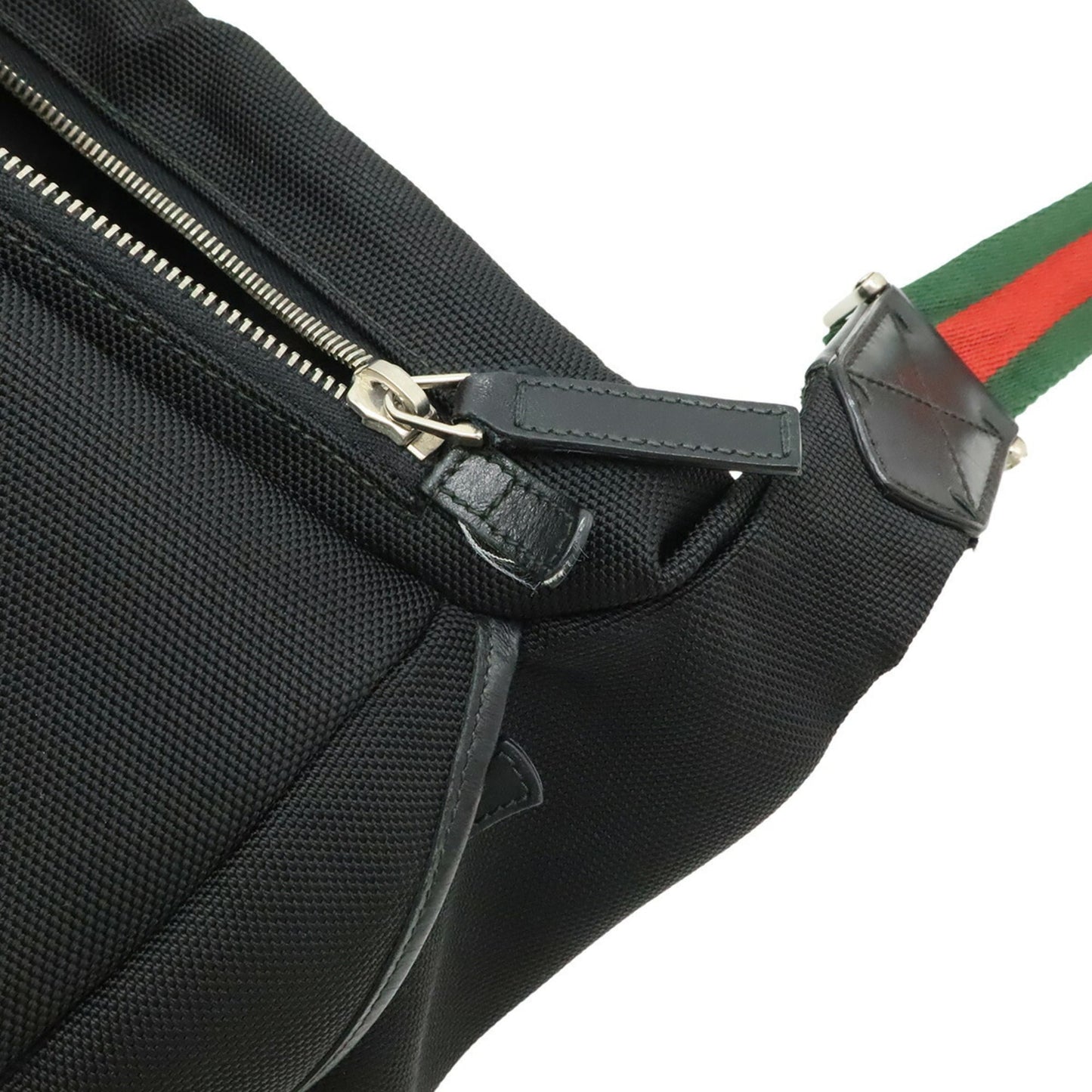 Gucci Black Green Red Color Nylon Canvas Leather Shoulder Bag Sling Bag