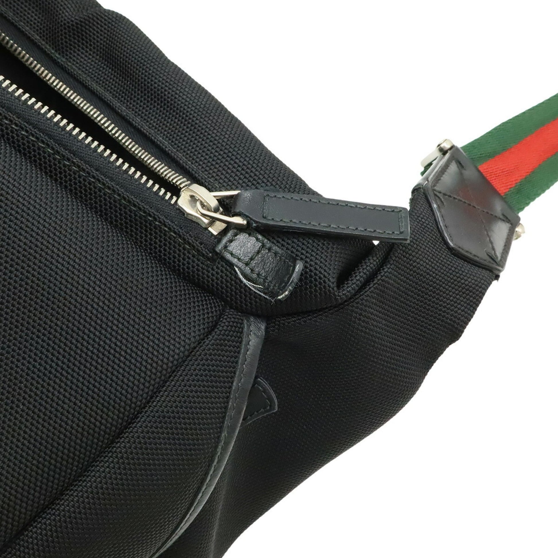 Gucci Black Green Red Color Nylon Canvas Leather Shoulder Bag Sling Bag