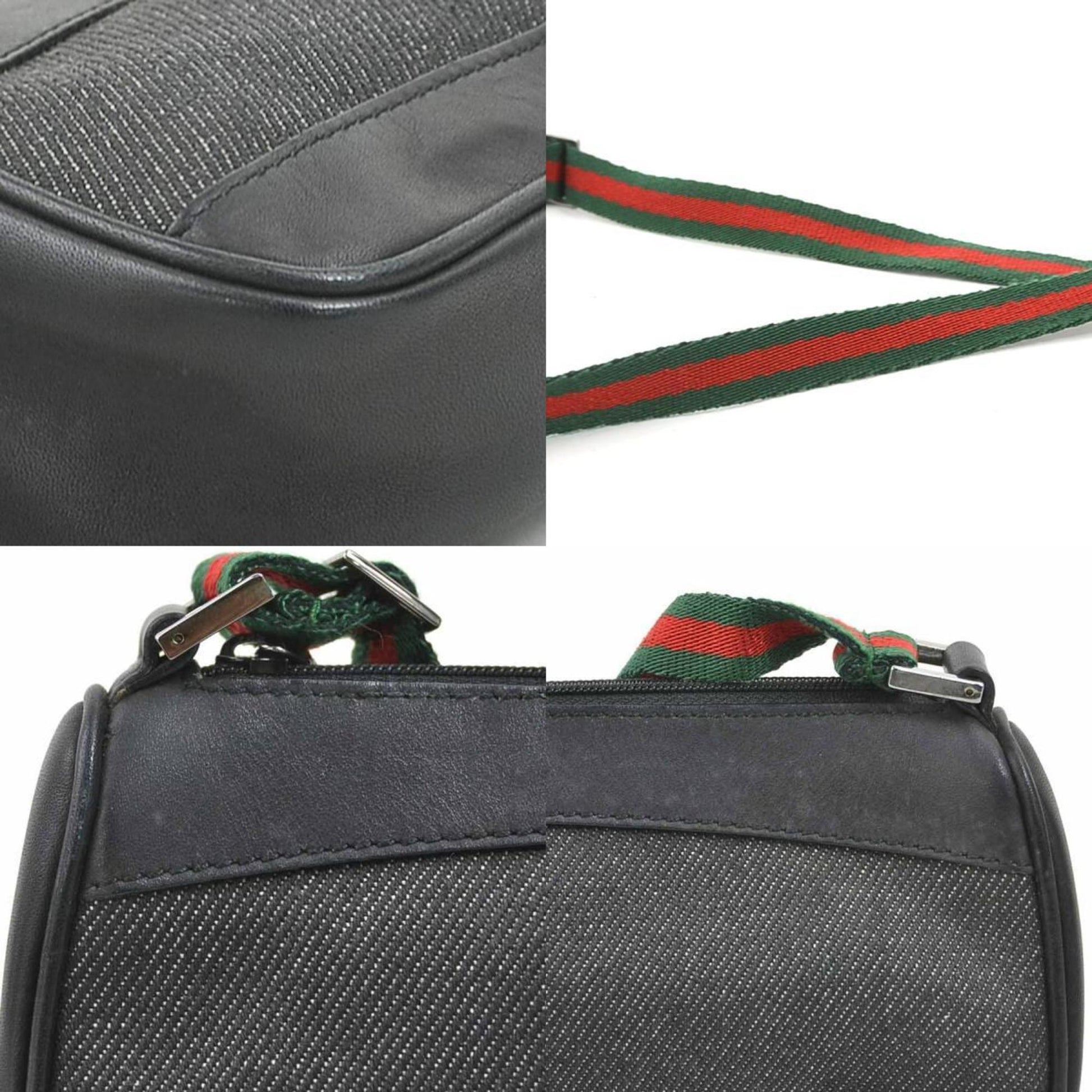 Gucci Black Leather Canvas Handbag