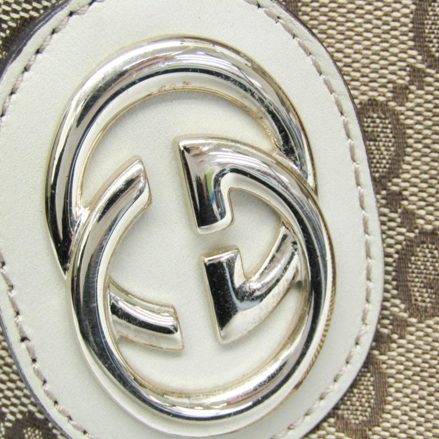 Gucci Beige Brown Cream Leather Canvas Handbag