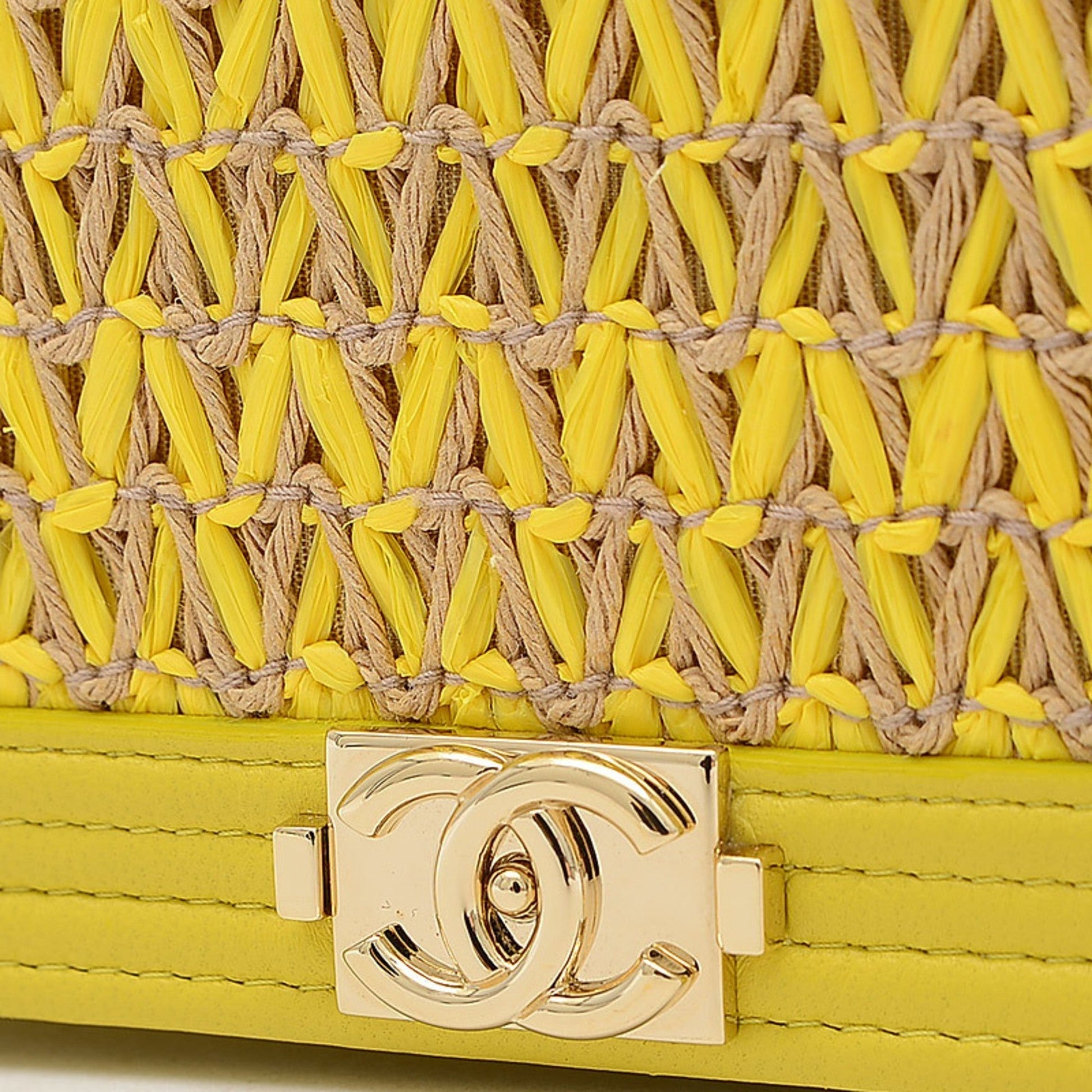 Chanel Boy Chain Wallet Long Raffia Leather Yellow A81969