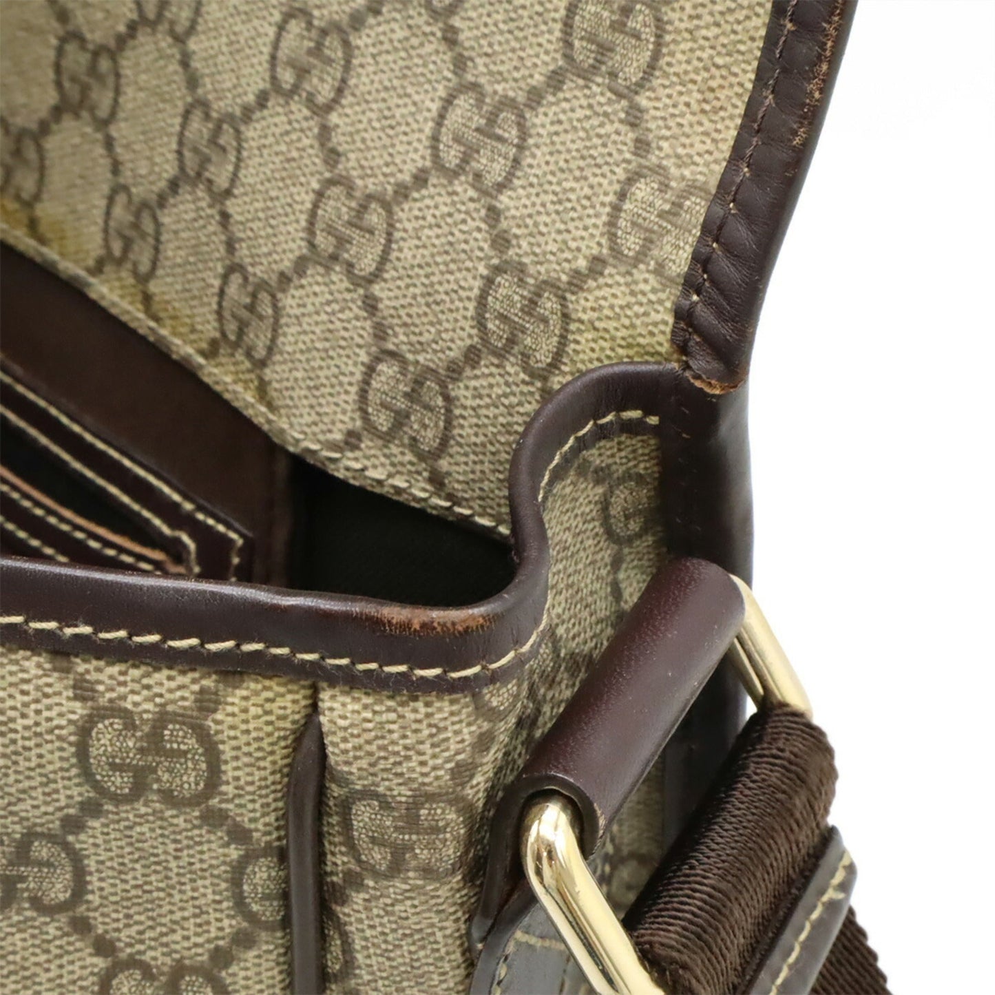 Gucci Beige Dark Brown Gg Supreme Leather Shoulder Bag