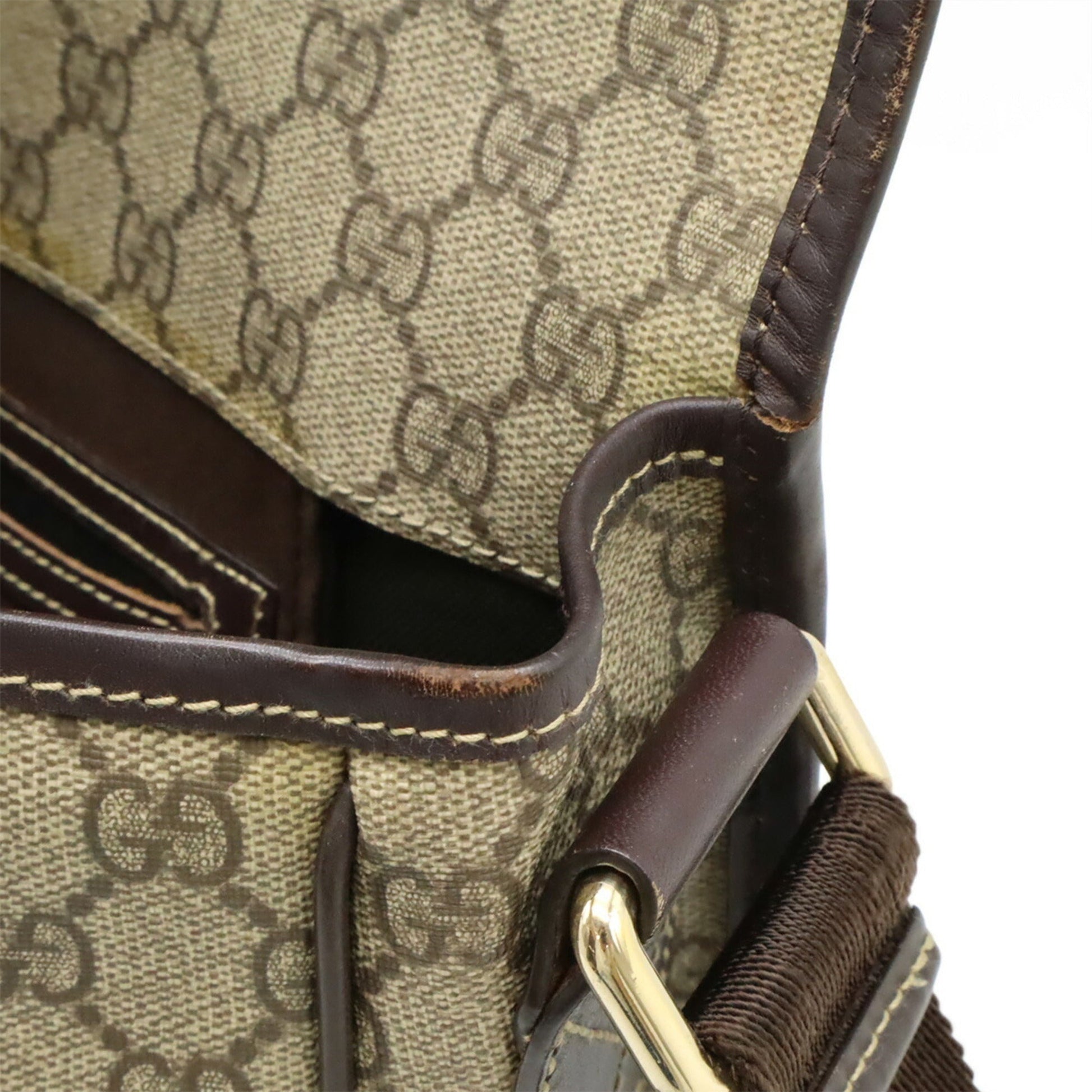 Gucci Beige Dark Brown Gg Supreme Leather Shoulder Bag