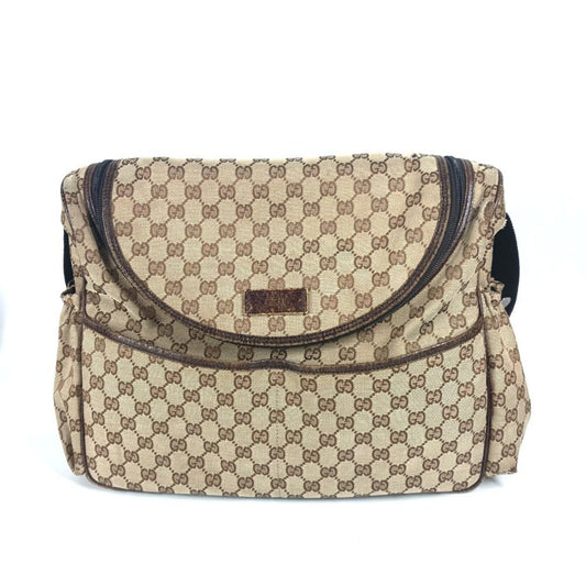 Gucci Gg Canvas Beige Dark Brown Gg Canvas Leather Shoulder Bag