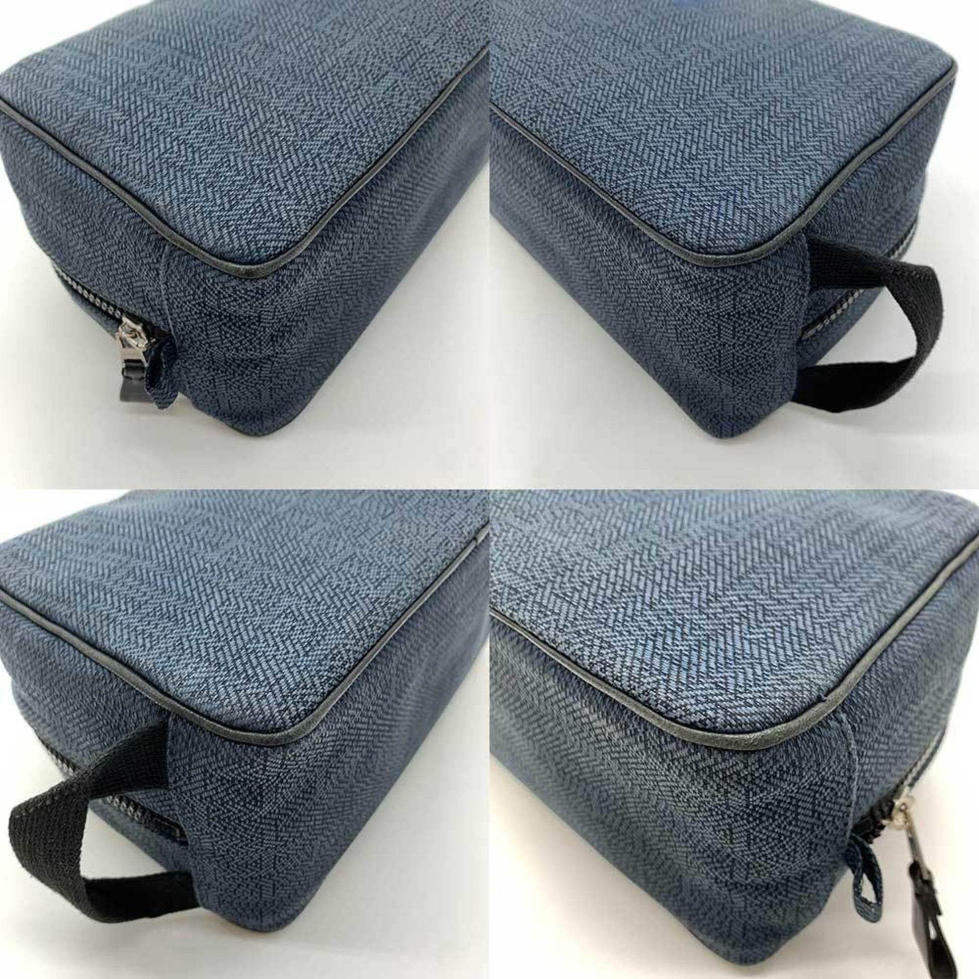 Hermes Toile Chevron Clutch Bag Pouch Navy