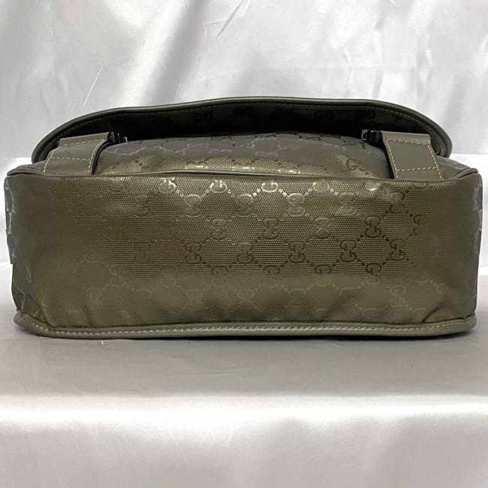 Gucci Green Khaki Coated Canvas Shoulder Bag