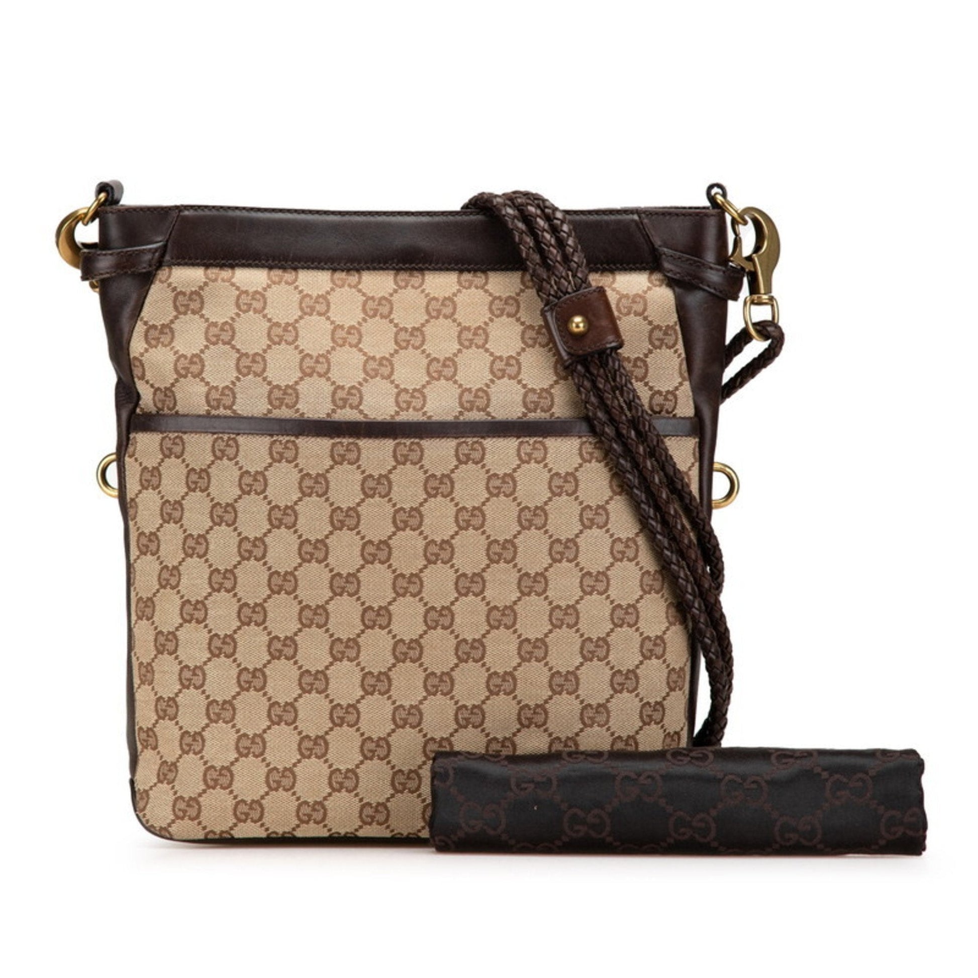 Gucci Beige Brown Canvas Leather Shoulder Bag