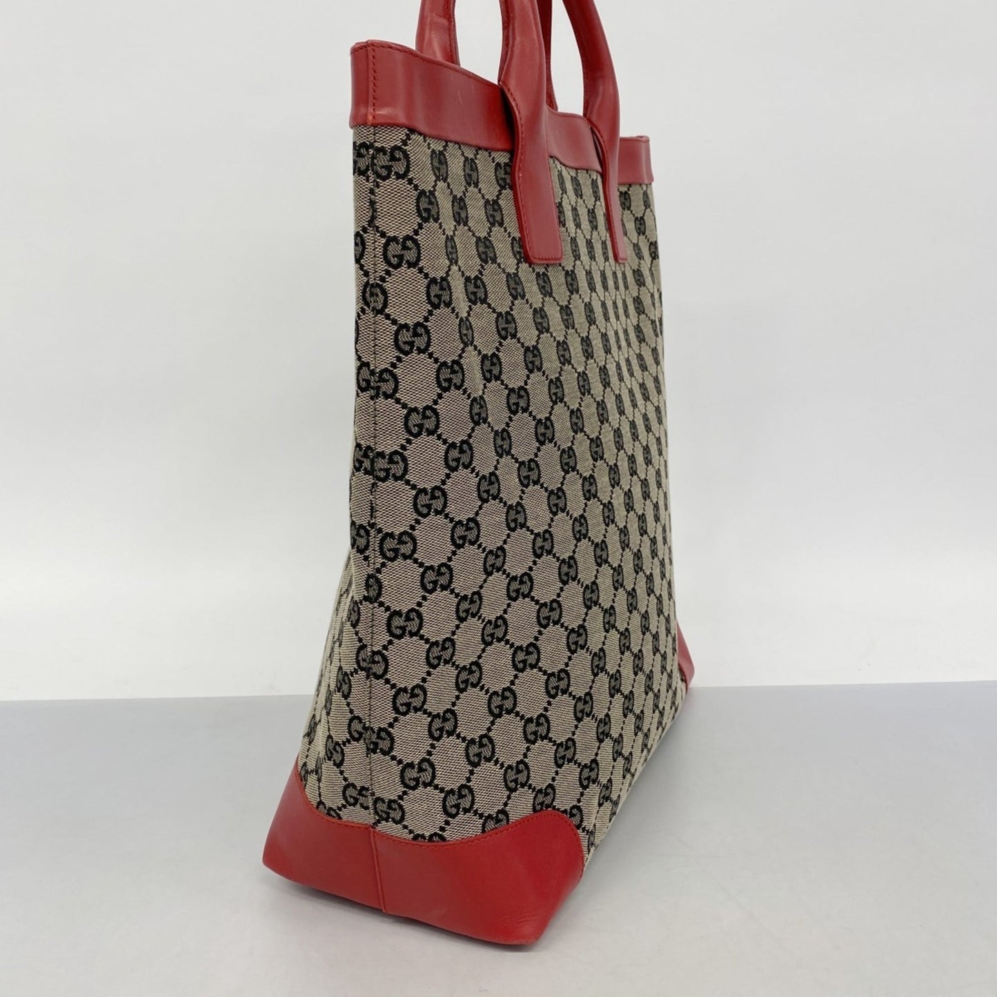 Gucci Beige Black Red Color Canvas Tote Bag