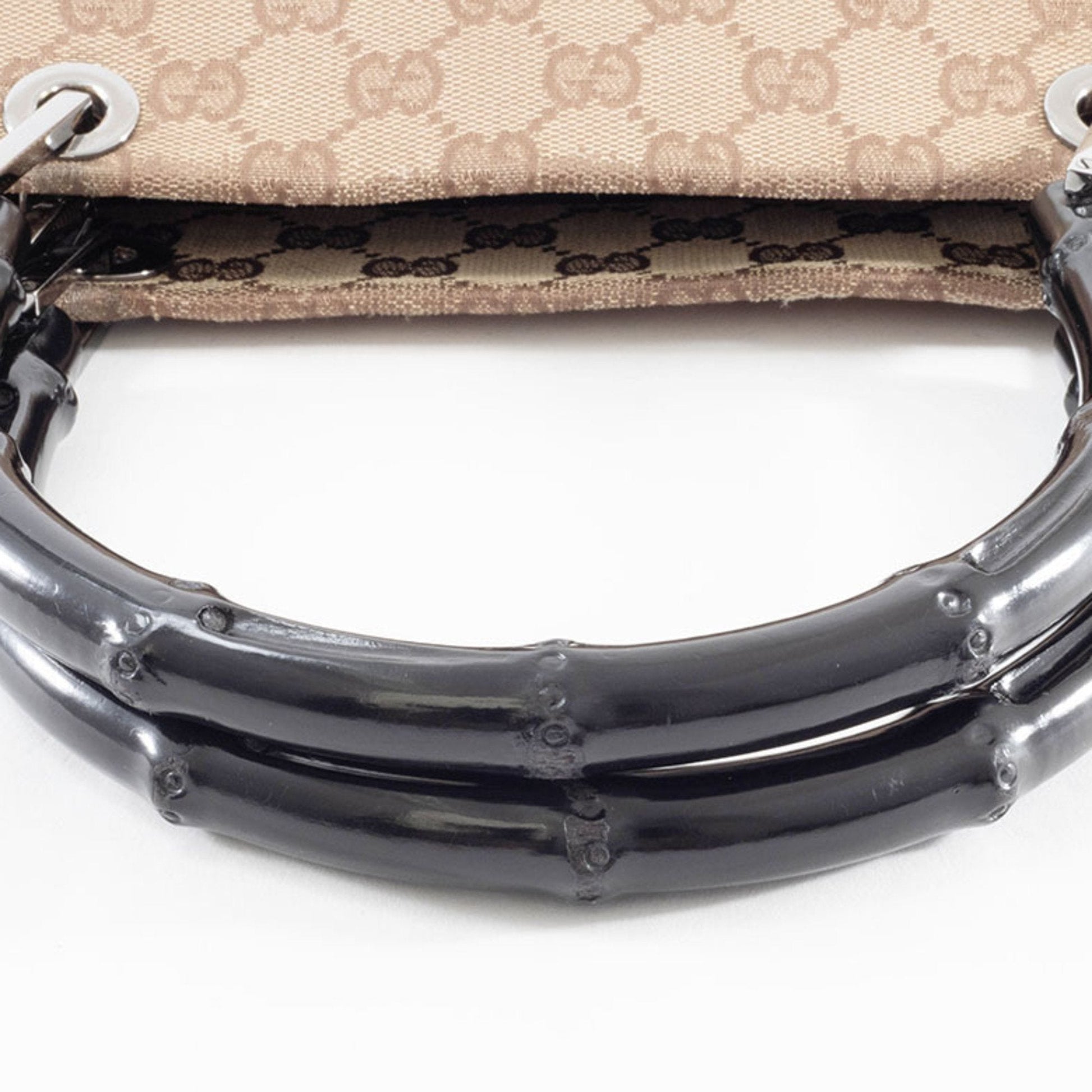Gucci Beige Black Bamboo Canvas Handbag