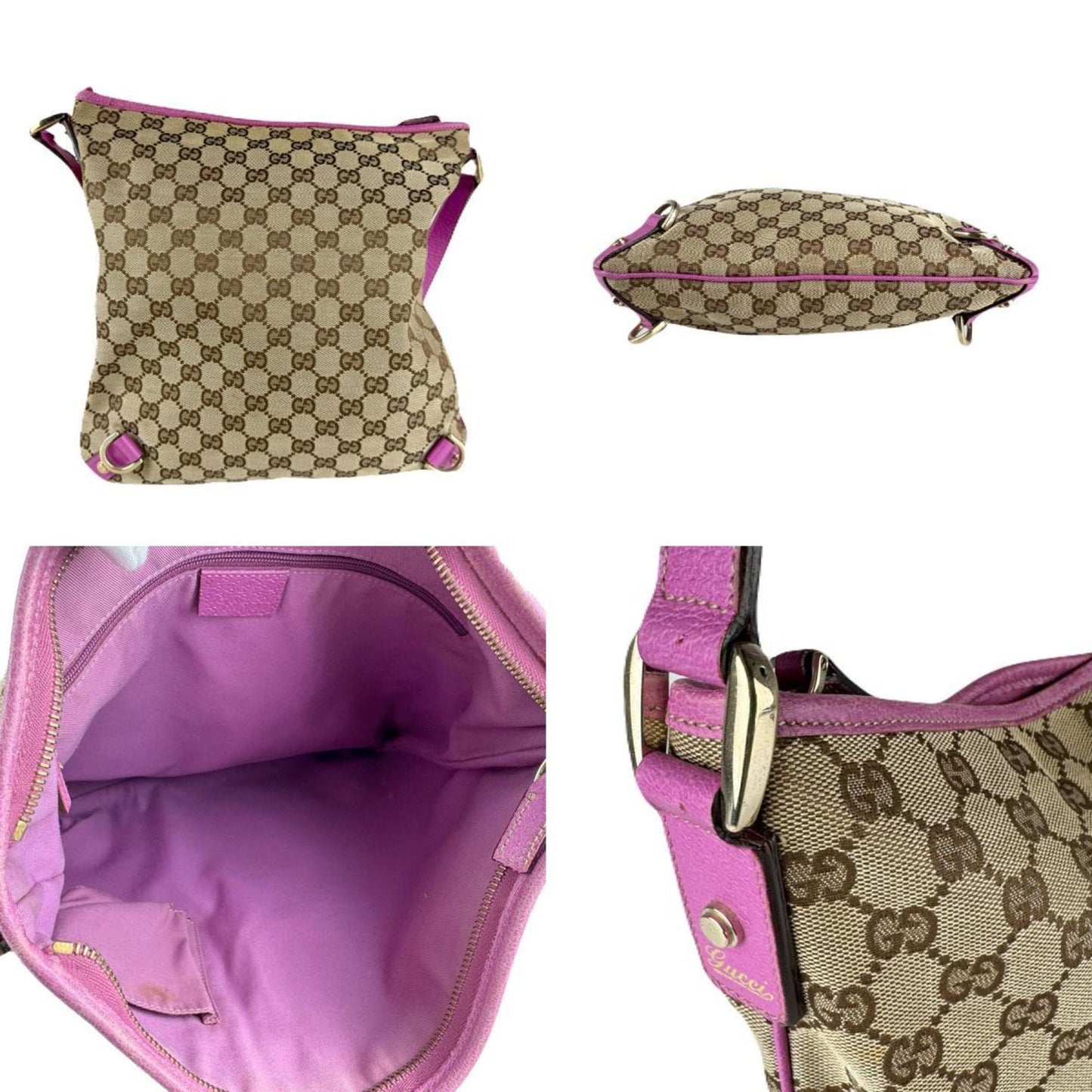 Gucci Brown Purple Gg Canvas Leather Shoulder Bag
