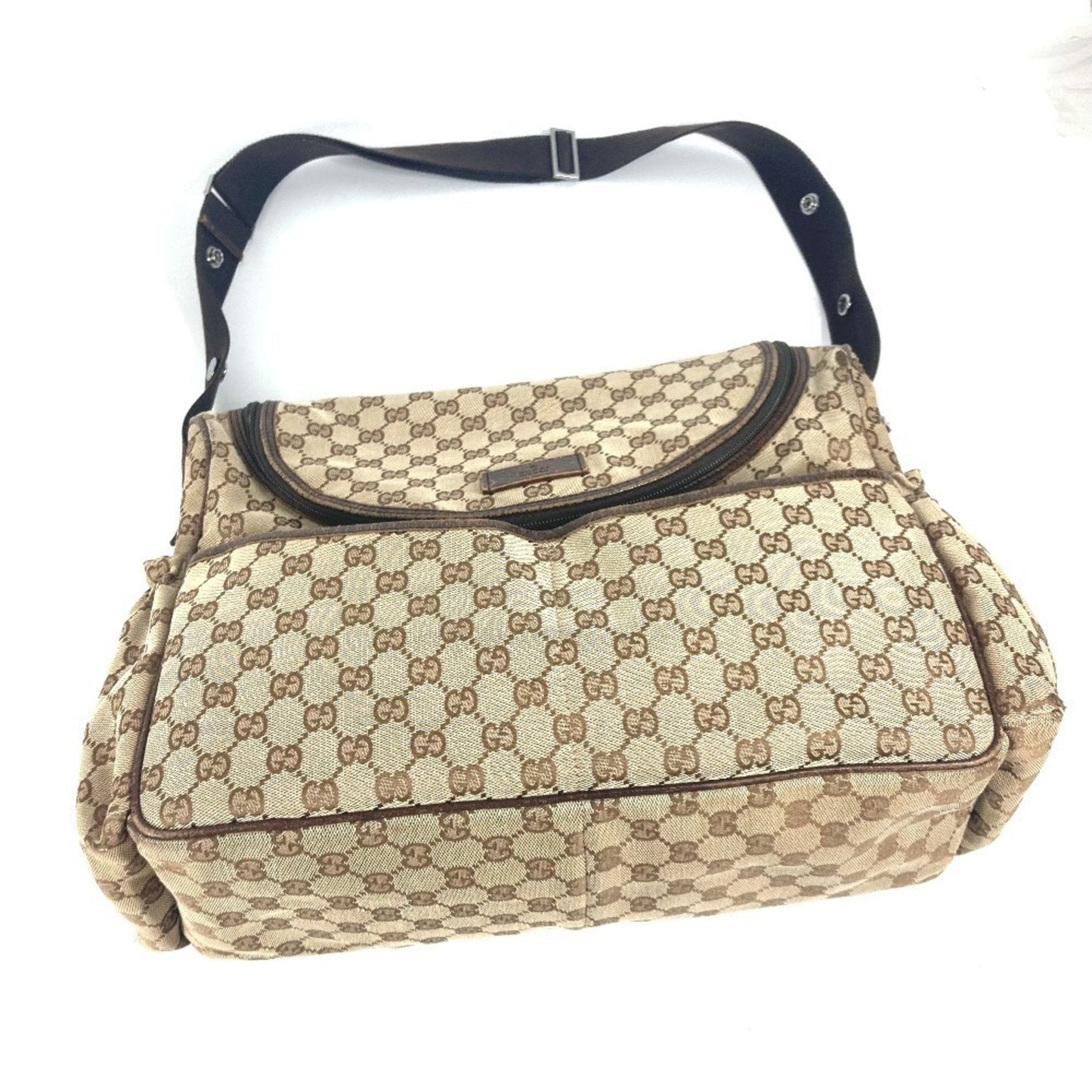 Gucci Gg Canvas Beige Dark Brown Gg Canvas Leather Shoulder Bag