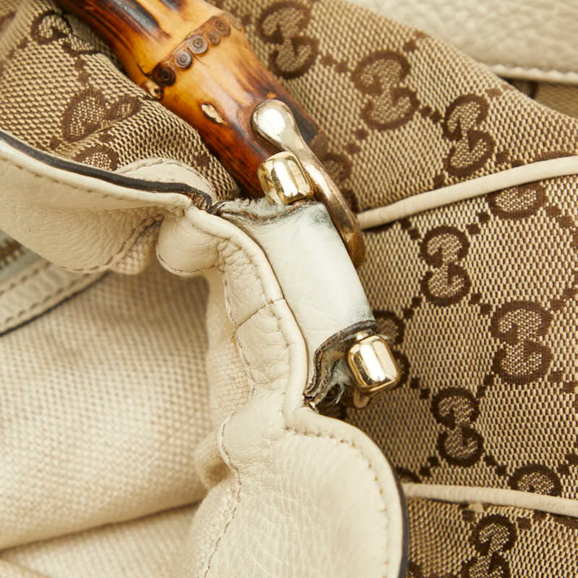 Gucci Brown Ivory Canvas Leather Handbag Shoulder Bag